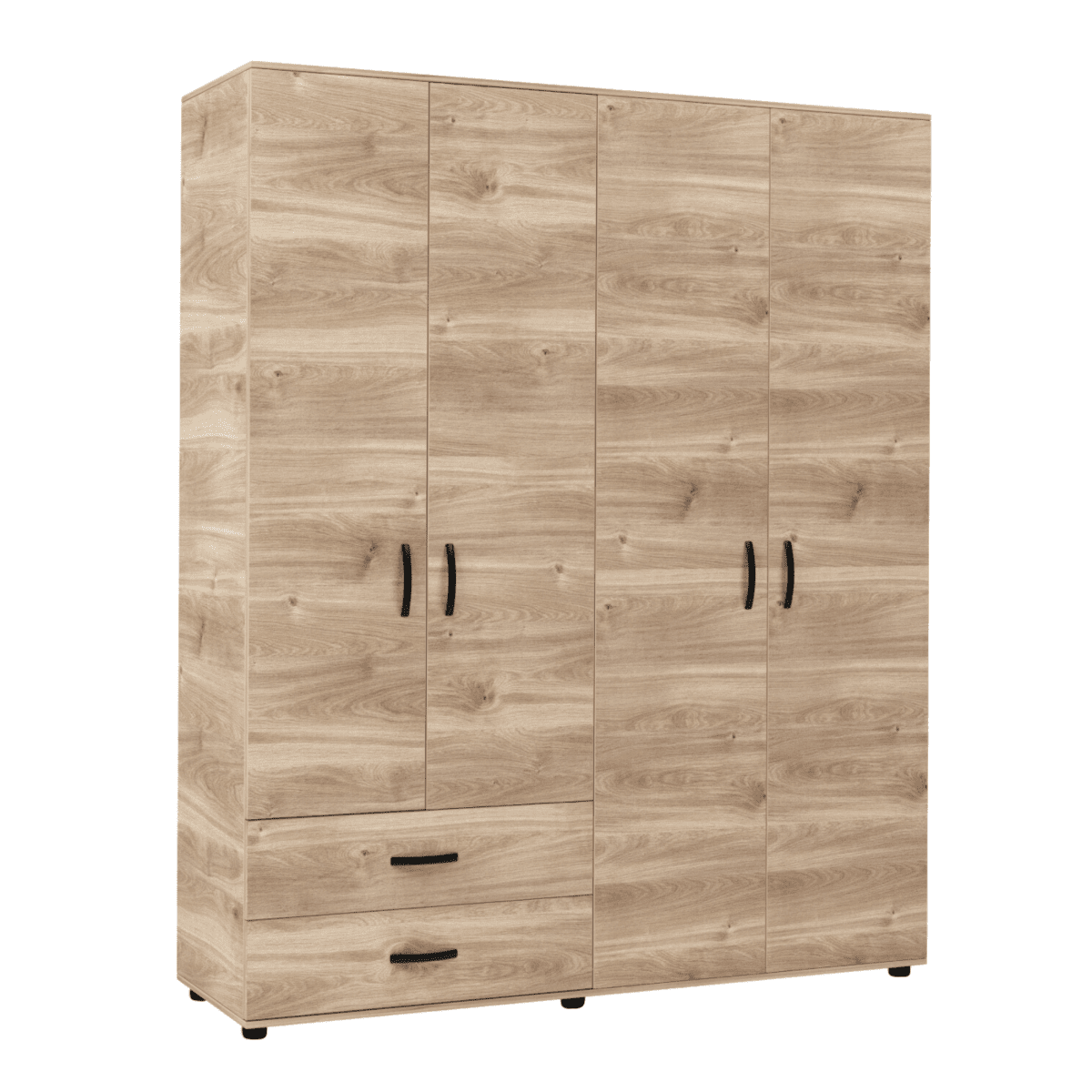Armadio guardaroba moderno "Claks" in legno a 4 ante e 2 cassetti cm 160x52 205h - MondoViro