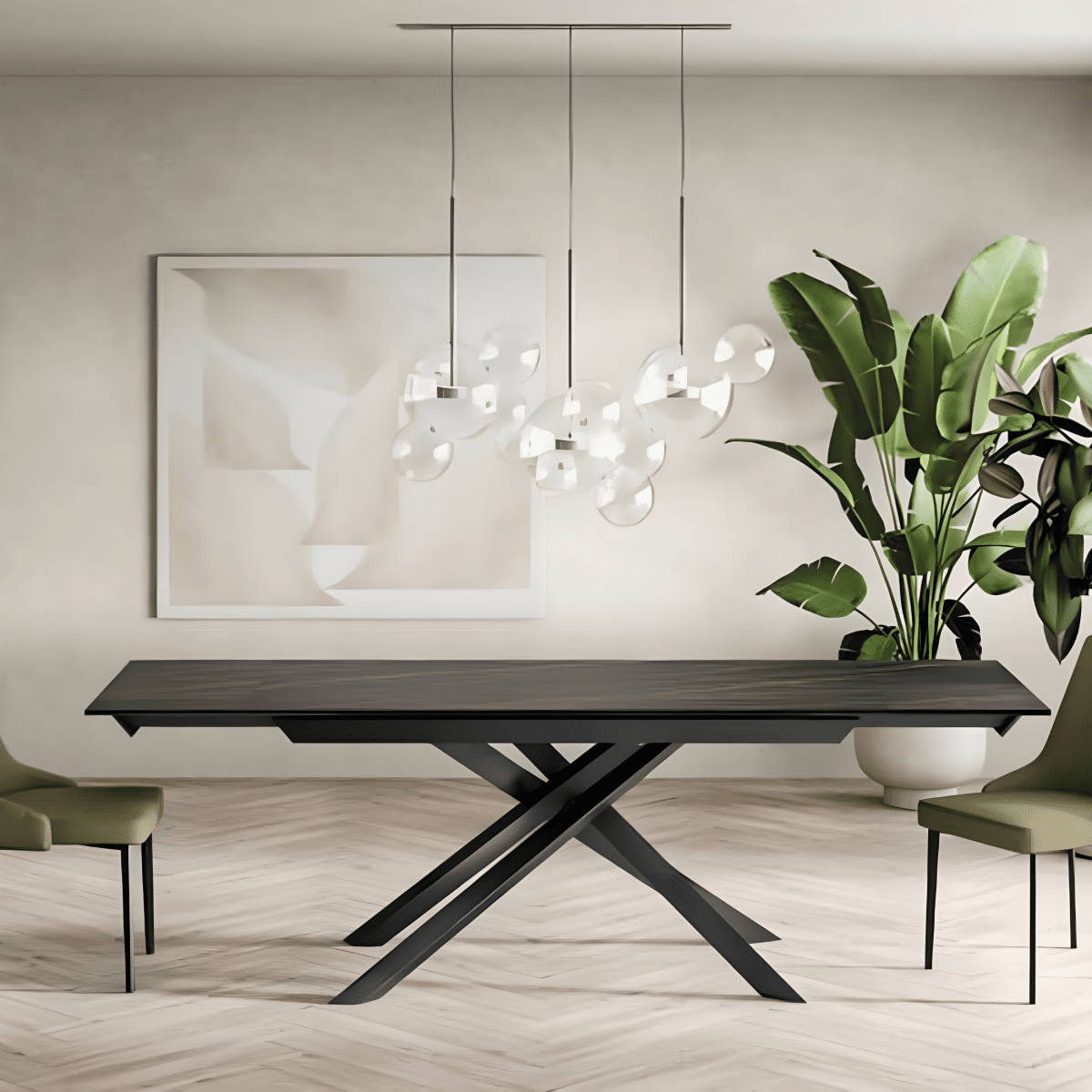 Tavolo allungabile moderno "Salerno" in ceramica su vetro temperato cm 160/240x90 76h - MondoViro