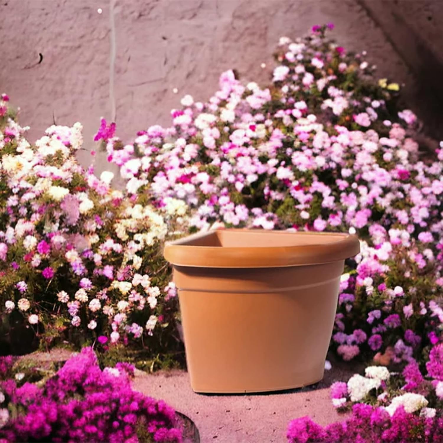 Vaso e sottovaso angolare in plastica terracotta "Girasole" per esterno