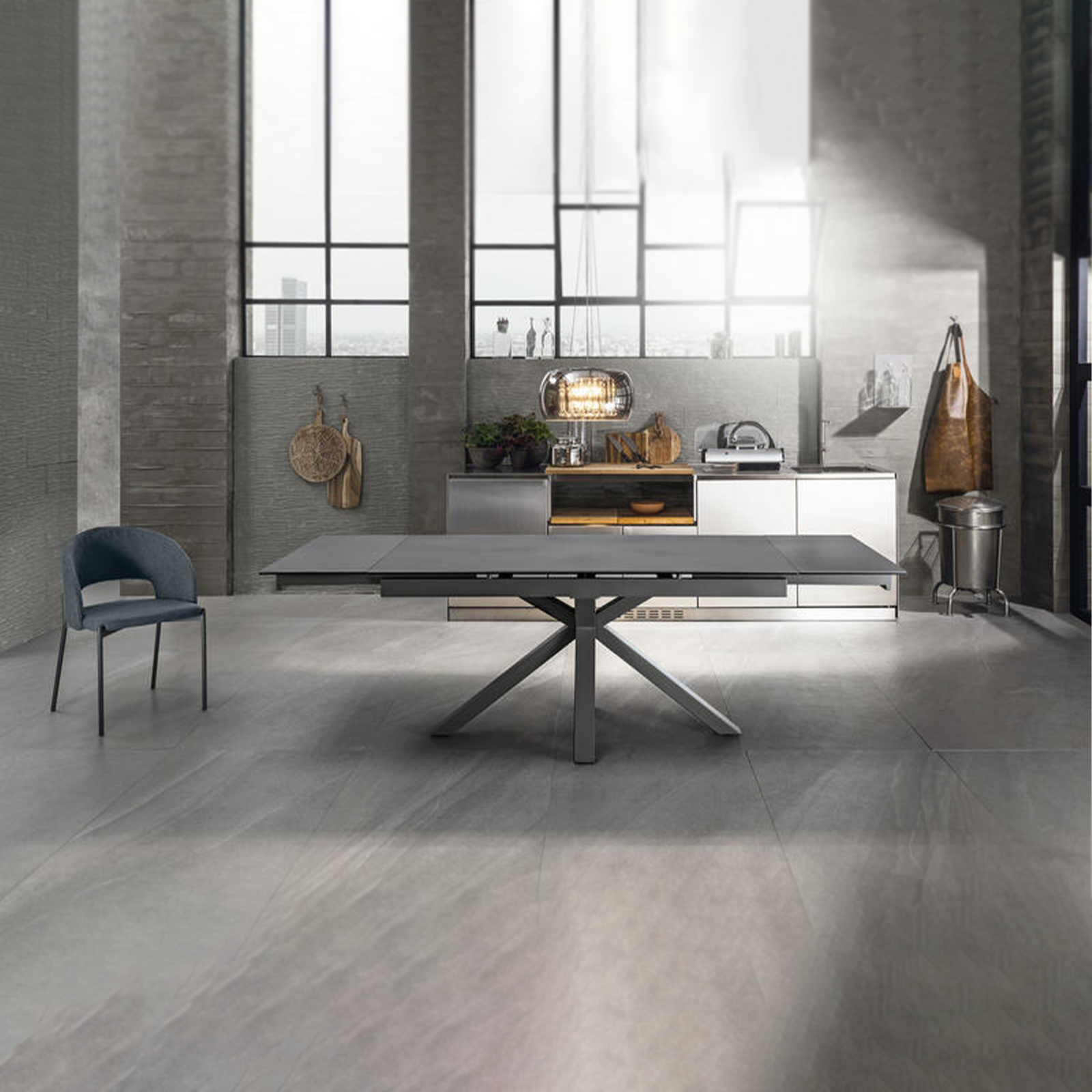 Tavolo allungabile "Daniel" piano su vetro temperato cm 160/240x90 76h