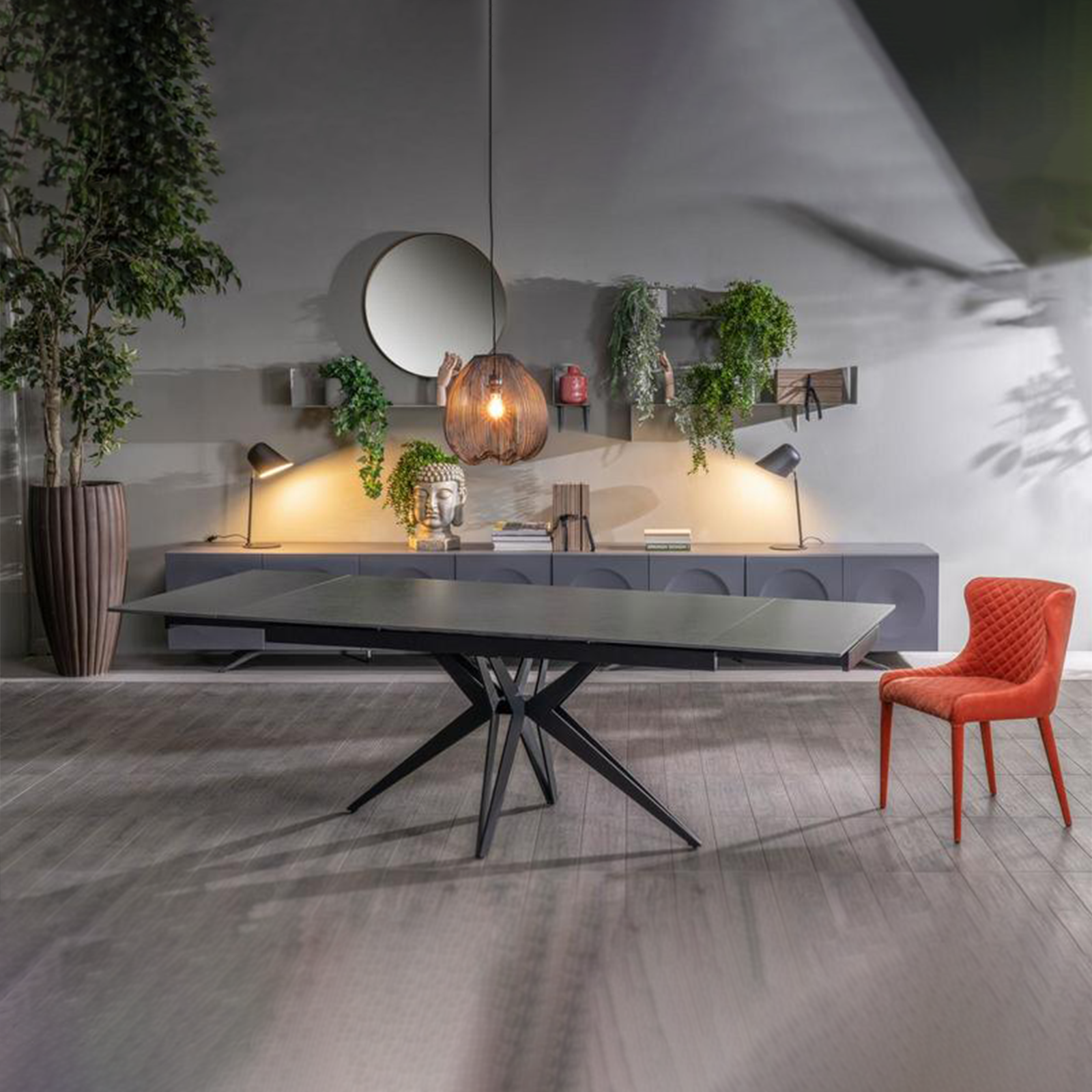 Tavolo allungabile moderno "Amber" da soggiorno con piano in ceramica effetto marmo