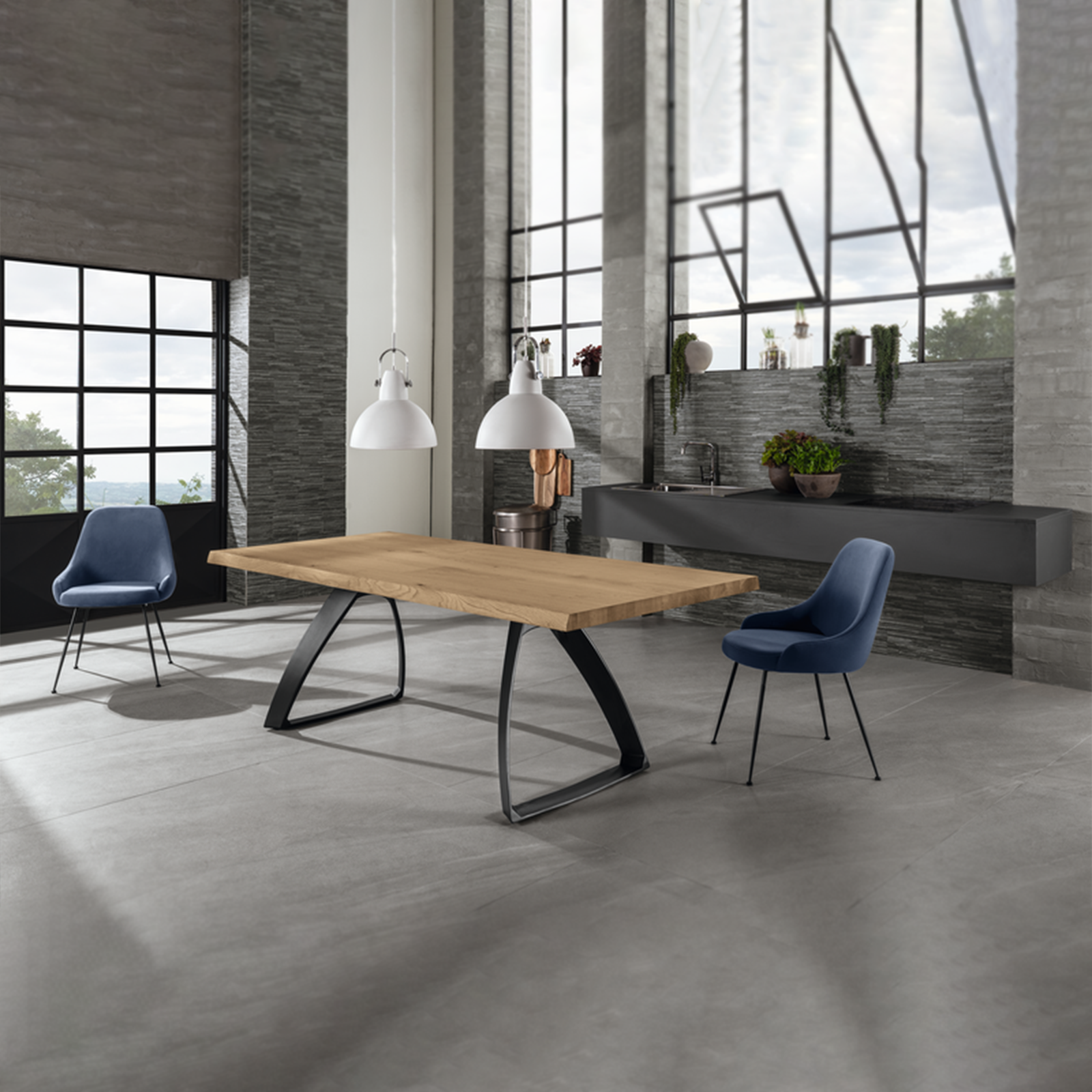 Tavolo fisso "Arthur" piano in legno e gambe in metallo cm 160x90 76h