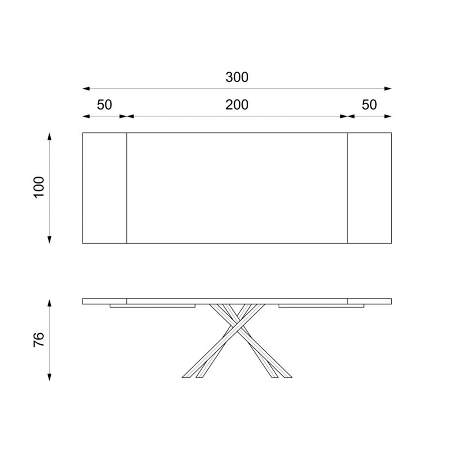 Tavolo allungabile "Théodore" piano in legno e gambe in metallo cm 200/300x100 76h