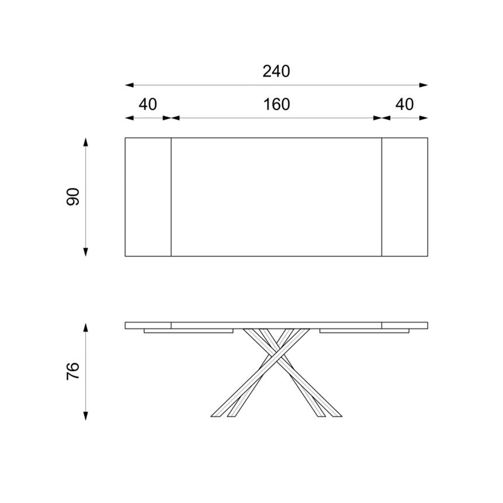 Tavolo allungabile "Théodore" piano in legno e gambe in metallo cm 160/240x90 76h
