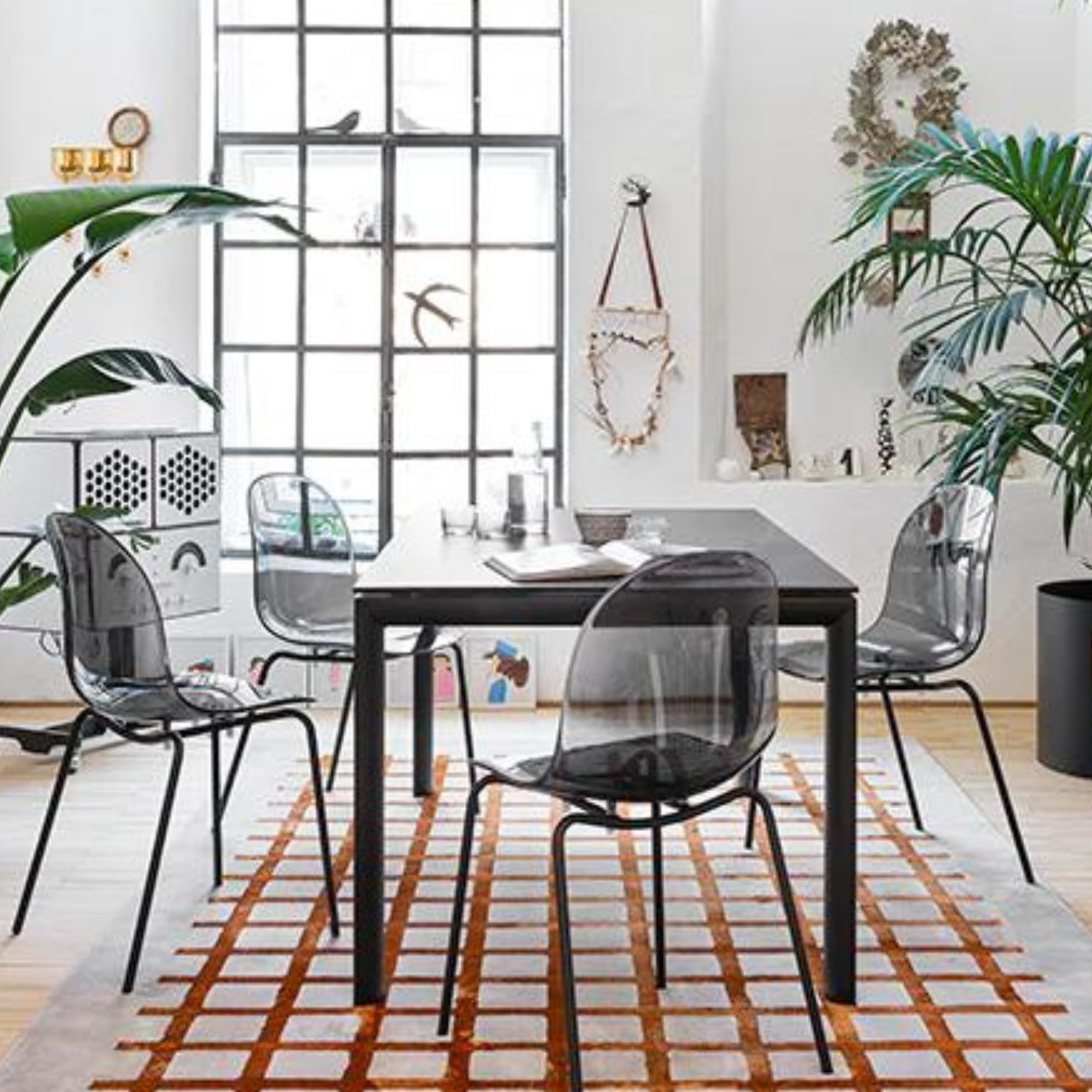 Set di sedie moderne da soggiorno "Academy" in policarbonato trasparente cm 49x51 84h