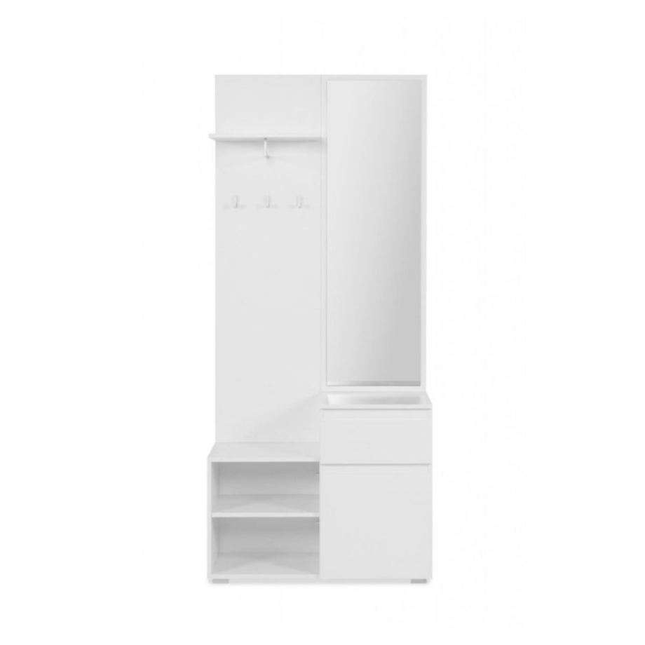 Mobile da ingresso “Image” bianco con specchio incluso e 3 ganci appendiabiti cm 85x37 195h