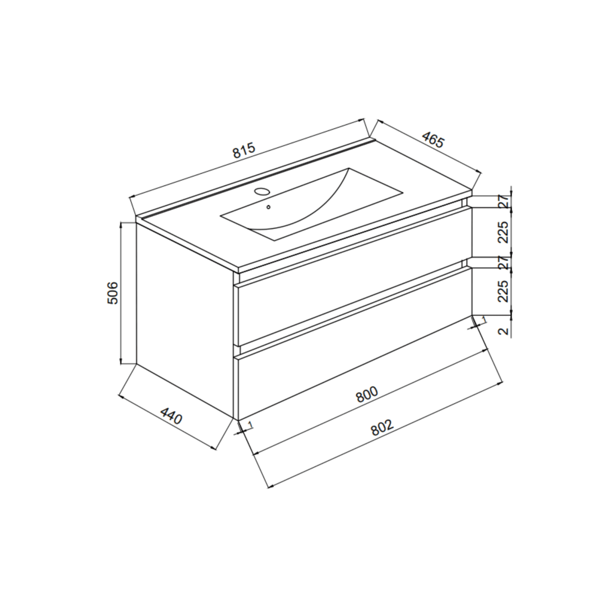 Mobile da bagno bianco "Belize80" sospeso con due cassetti e lavabo in ceramica - MondoViro