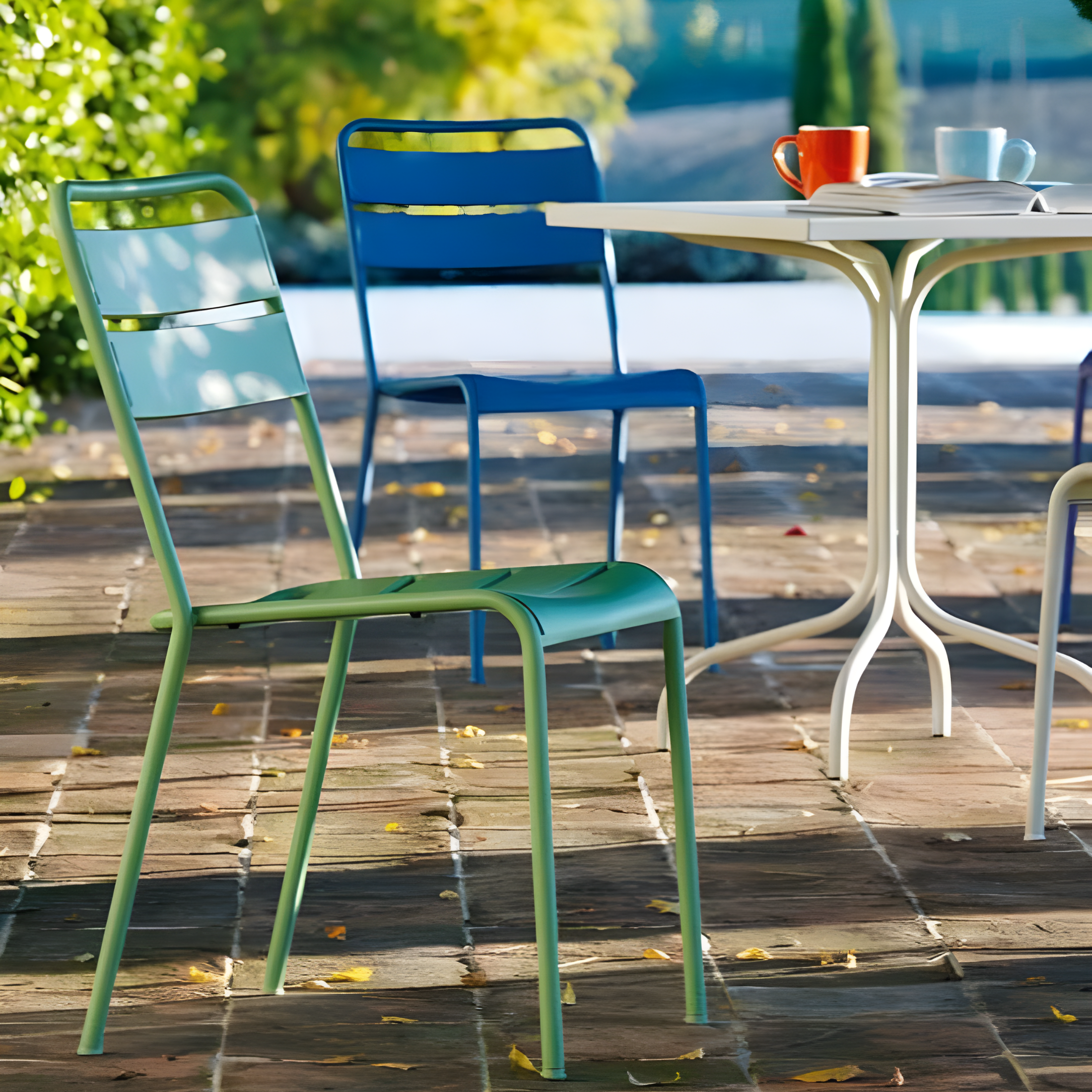 Set di sedie da giardino in metallo verniciato "Twist" moderne ed impilabili cm 45x57 86h