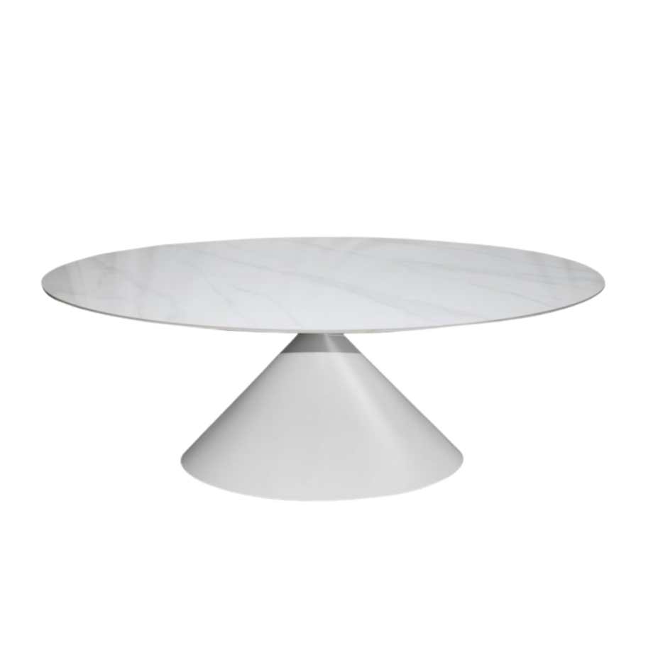 Tavolo ovale fisso "Corte" con piano effetto marmo e base in metallo verniciata a polvere cm 200x80 76h