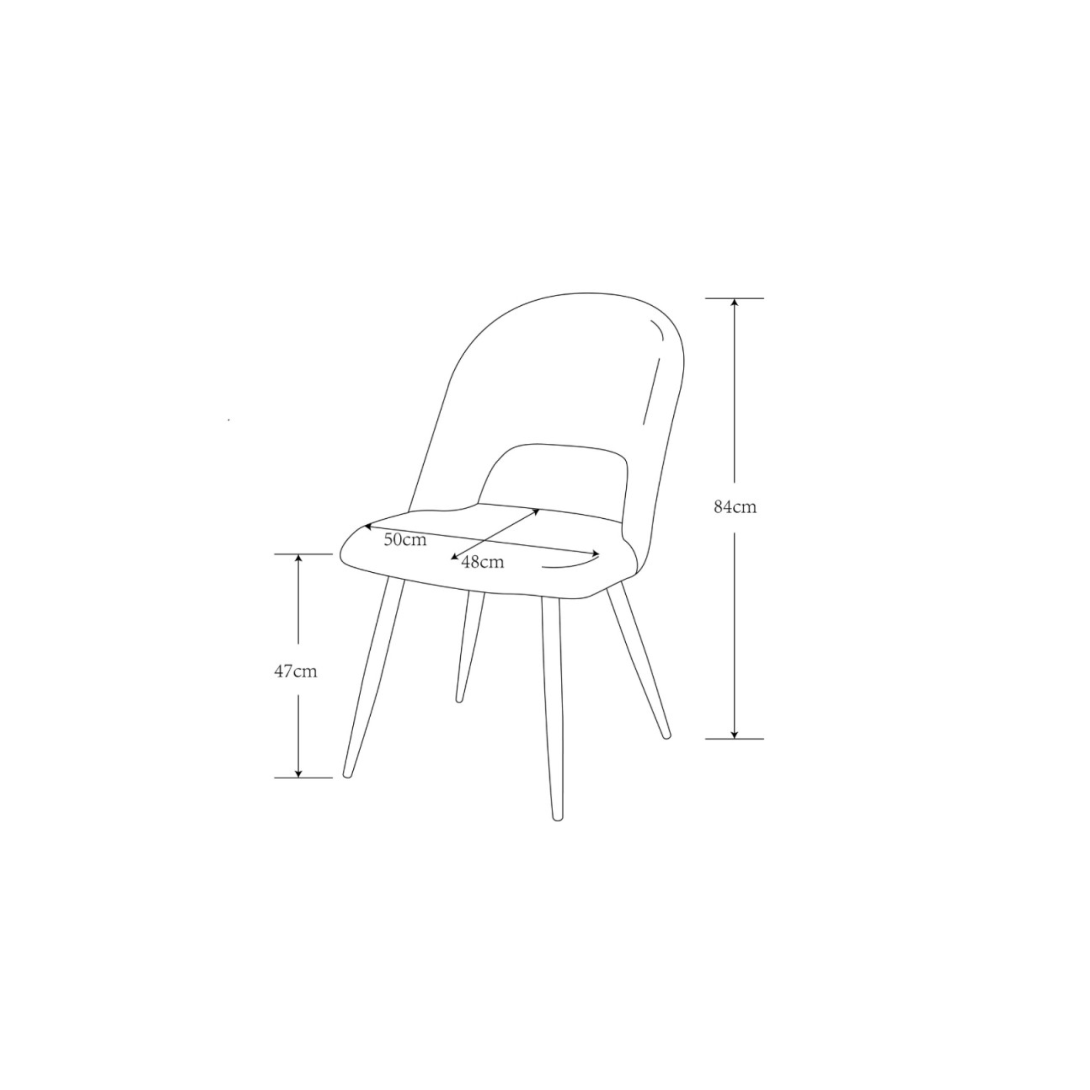 Set di sedie da pranzo "Lunetta" imbottite in tessuto con gambe in metallo nere cm 50x48 84h