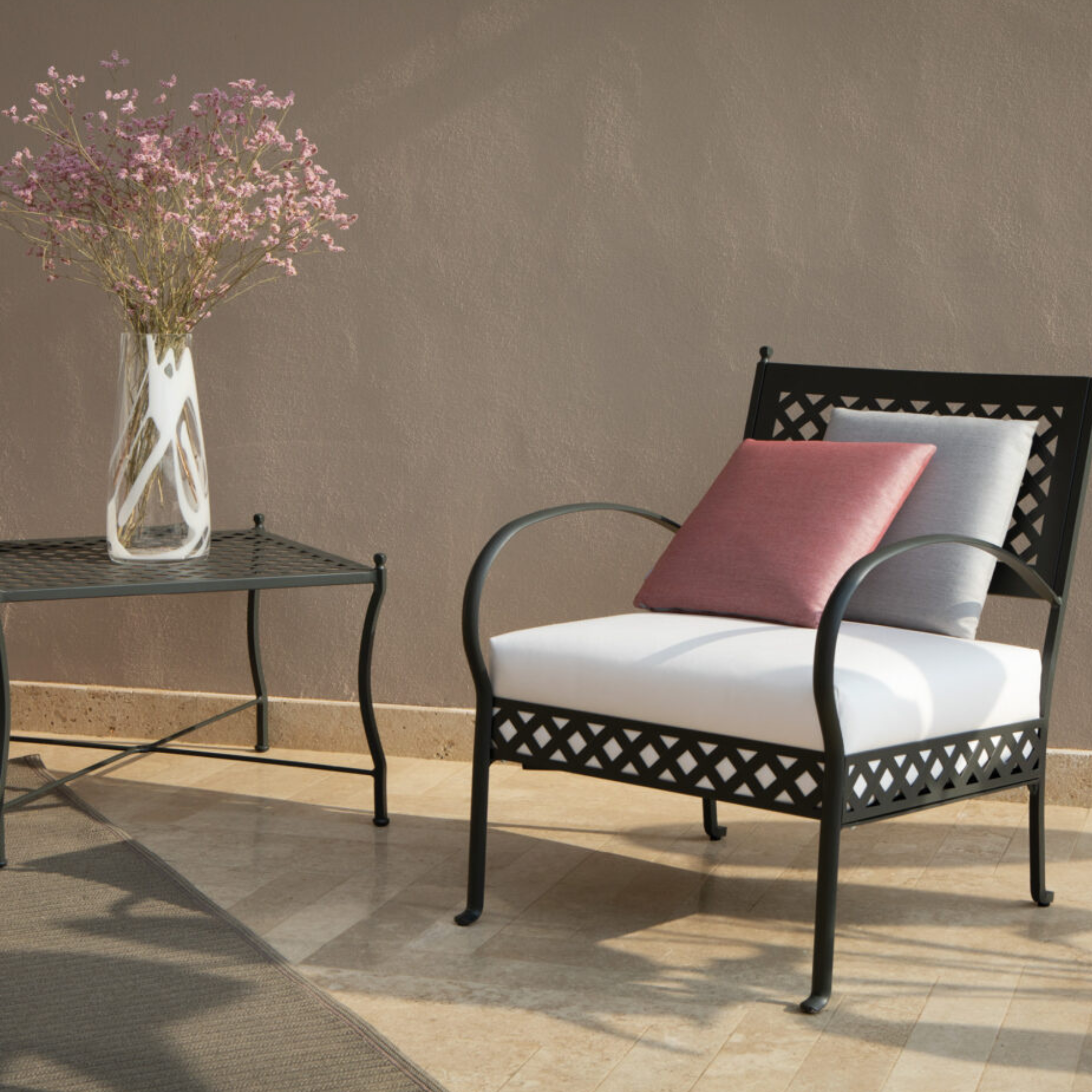 Tavolo basso in metallo "Springtime" tavolino da caffè per giardino cm 64x64 49h