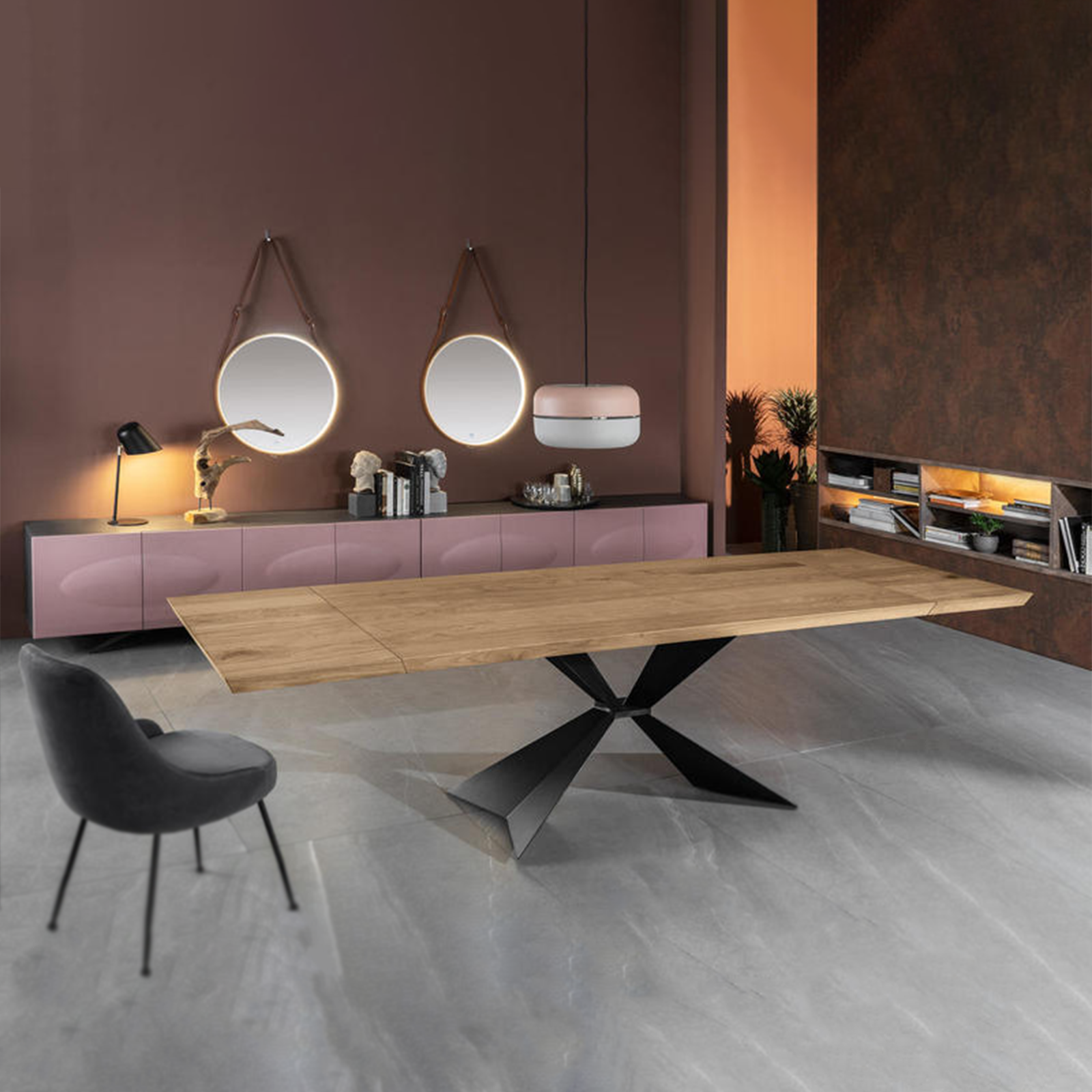 Tavolo allungabile "Nilo" piano in legno gambe in metallo cm 160/240x90 76h