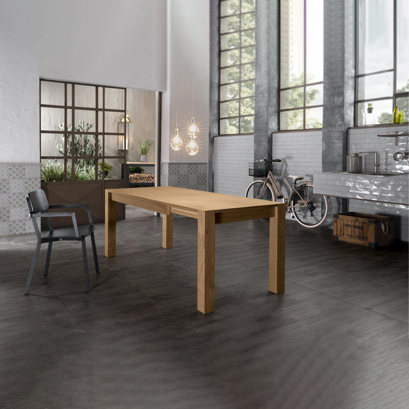 Tavolo allungabile "Spike" piano e gambe in legno 6 posti cm 140/190x80 75h