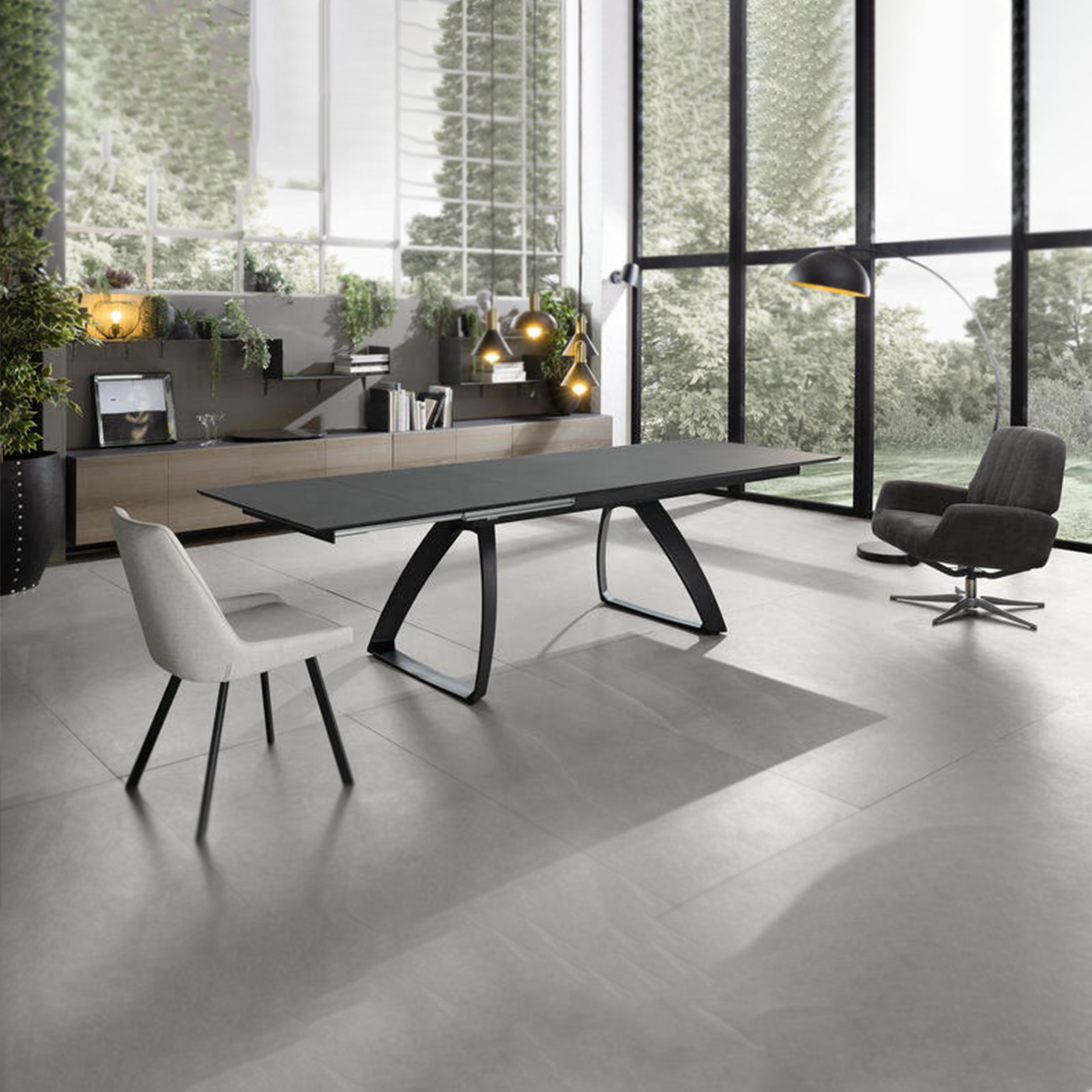 Tavolo allungabile "Hugo" piano in HPL gambe in alluminio 10 posti cm 270x90 76h