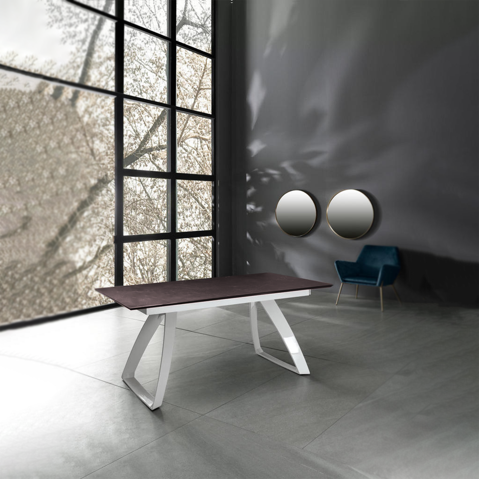 Tavolo allungabile "Hugo" piano in HPL gambe in alluminio 10 posti cm 270x90 76h