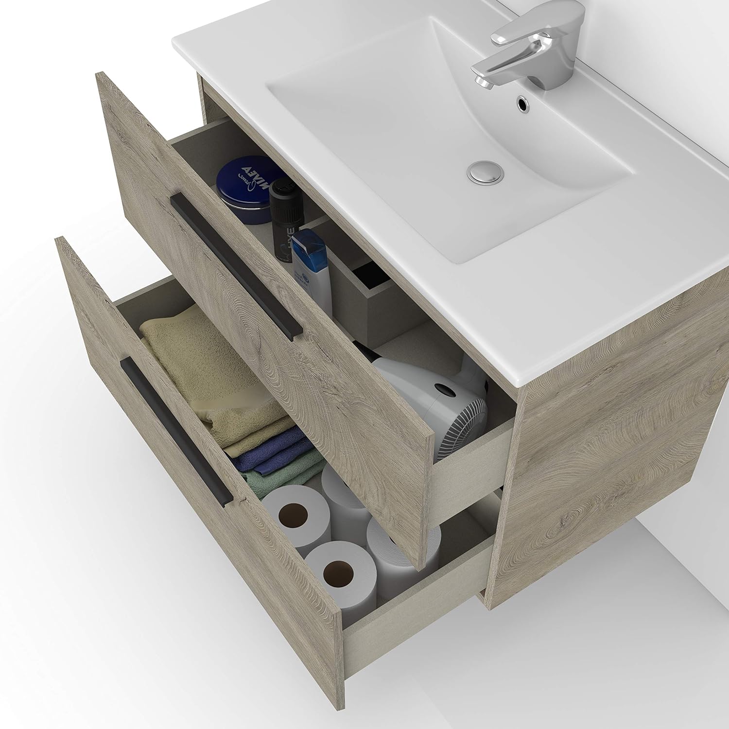 Mobile sospeso a cassettiera sotto lavabo "Aruba" in legno con specchio cm 60x45 57h