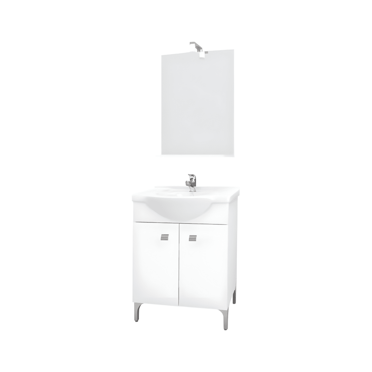 Mobili bagno "Kiro" in nobilitato con finitura bianco lucido , lavabo in ceramica da incasso e specchio - MondoViro