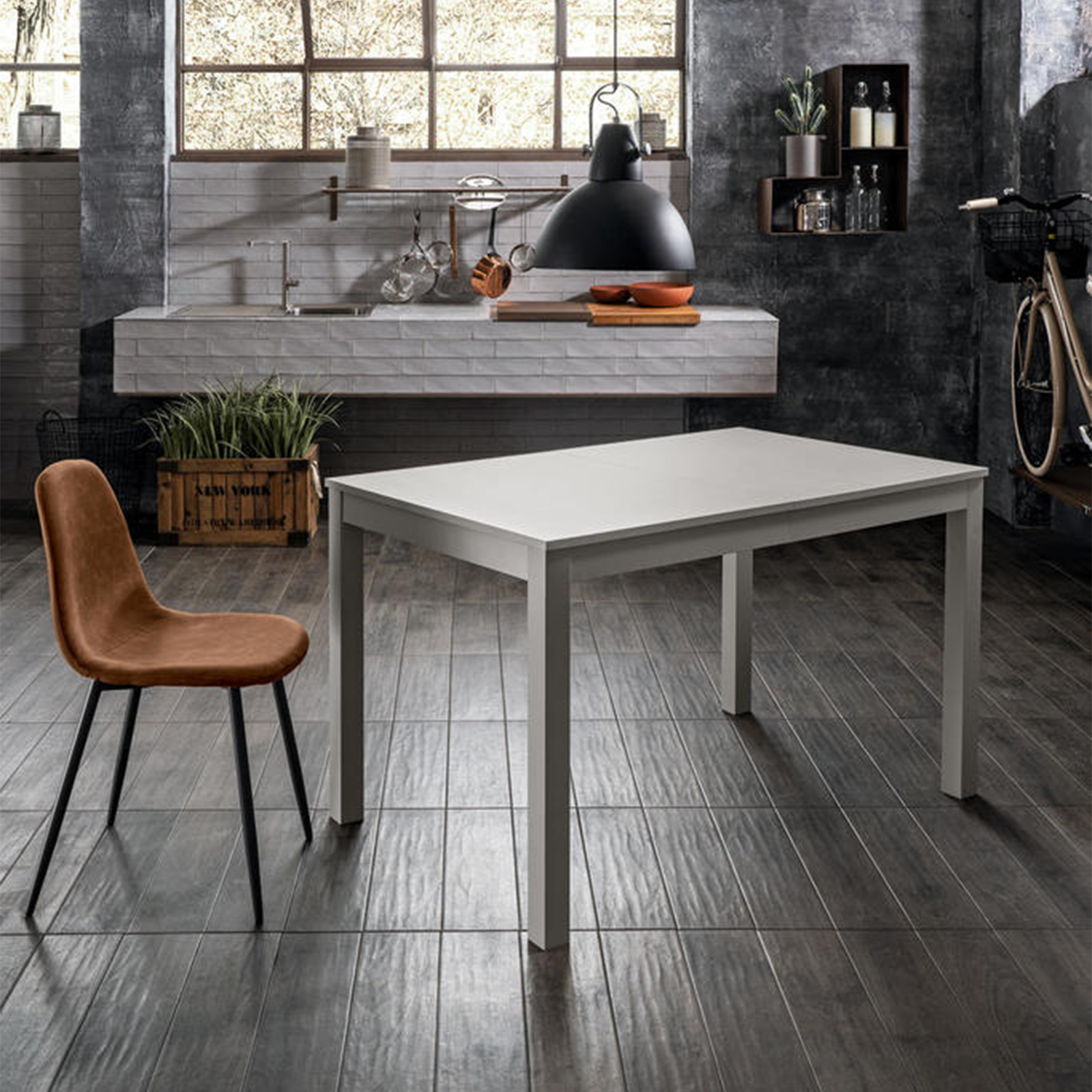 Tavolo allungabile "Creta" piano melaminico gambe in legno massello cm 130/210x80 76h