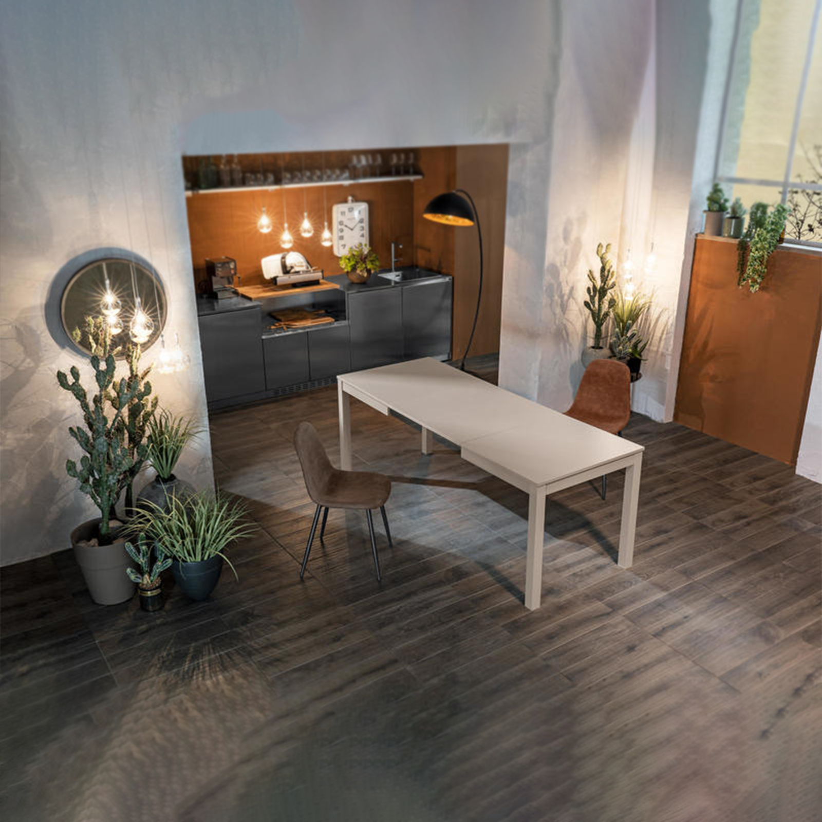 Tavolo allungabile "Creta" piano melaminico gambe in legno massello cm 130/210x80 76h