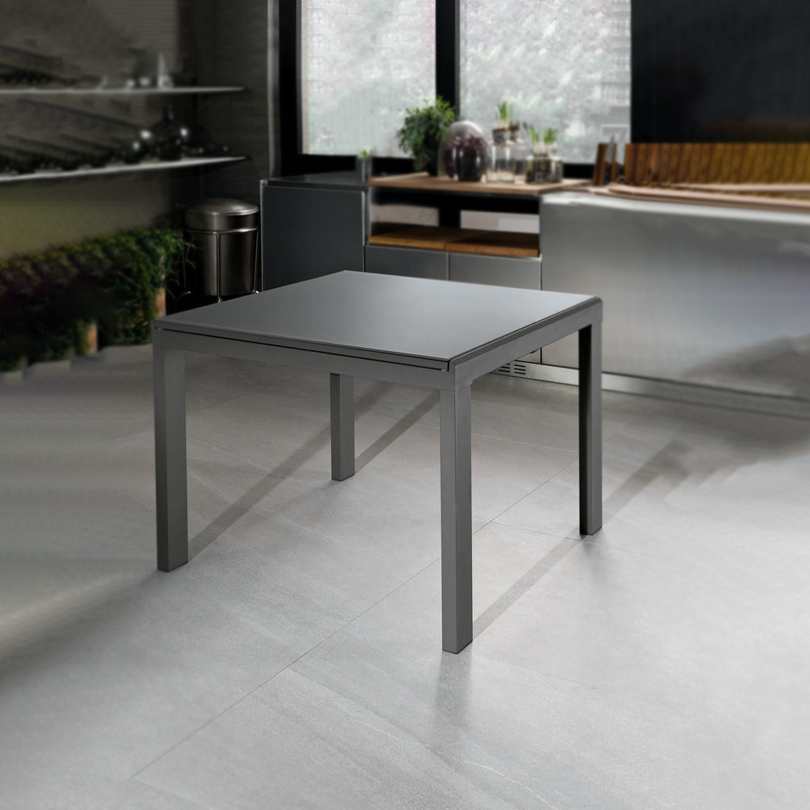 Tavolo allungabile "Benny" piano in vetro temperato struttura in metallo 6 posti cm 164x90 76h