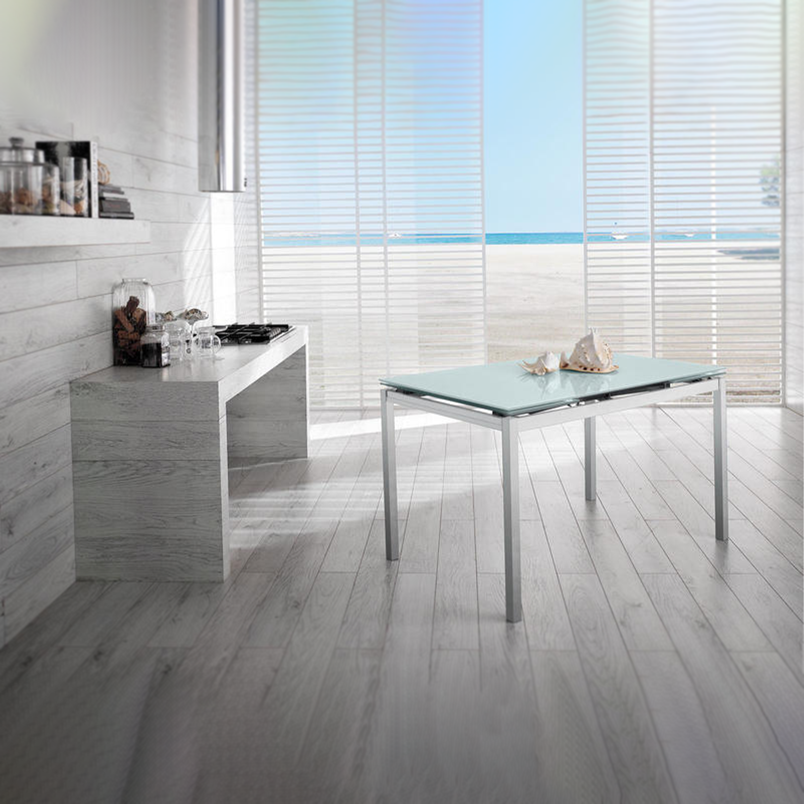 Tavolo allungabile "Bali" piano in vetro temperato gambe in metallo