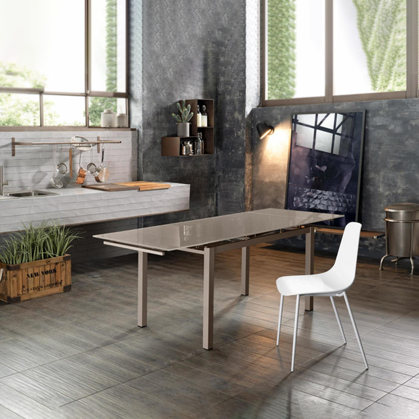 Tavolo allungabile "Bali" piano in vetro temperato gambe in metallo