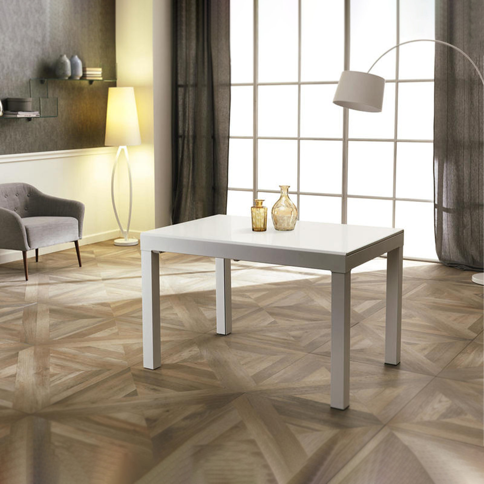 Tavolo allungabile "Rodi" piano in vetro struttura in metallo 10 posti cm 120/350x83 75h