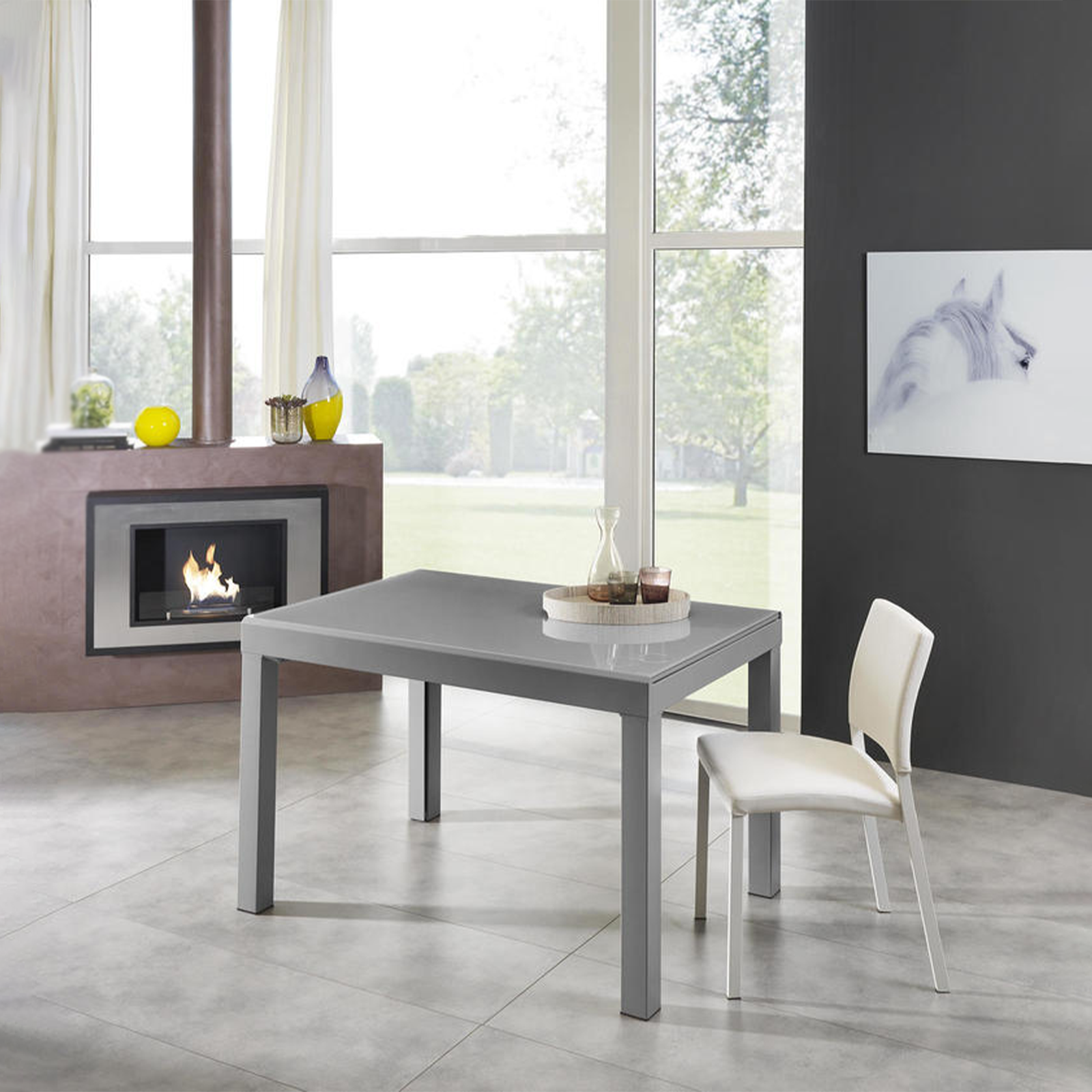 Tavolo allungabile "Rodi" piano in vetro struttura in metallo 10 posti cm 120/350x83 75h