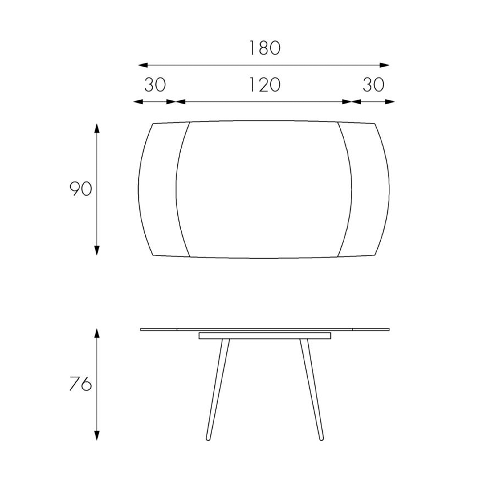 Tavolo allungabile in vetro temperato "Giulietta" struttura in metallo cm 120/180x90 76h