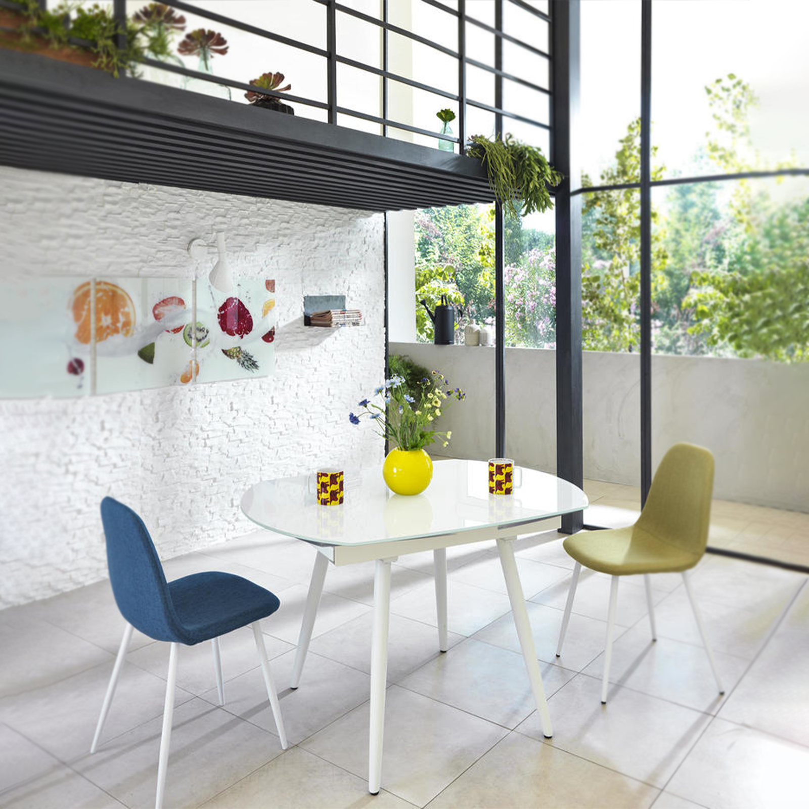 Tavolo allungabile in vetro temperato "Giulietta" struttura in metallo cm 120/180x90 76h