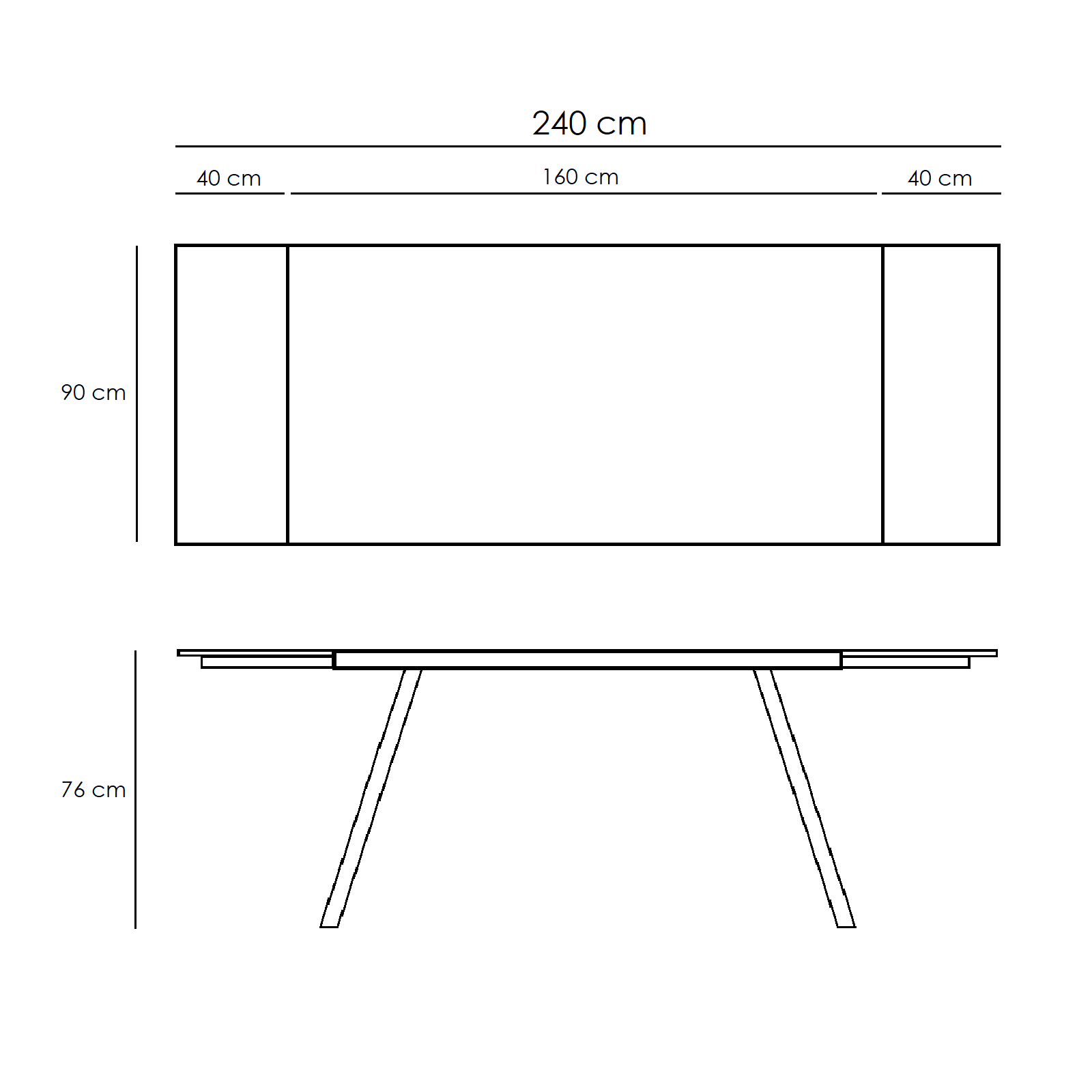 Tavolo allungabile "Smokey" con piano in vetro temperato cm 160/240x90 h76h