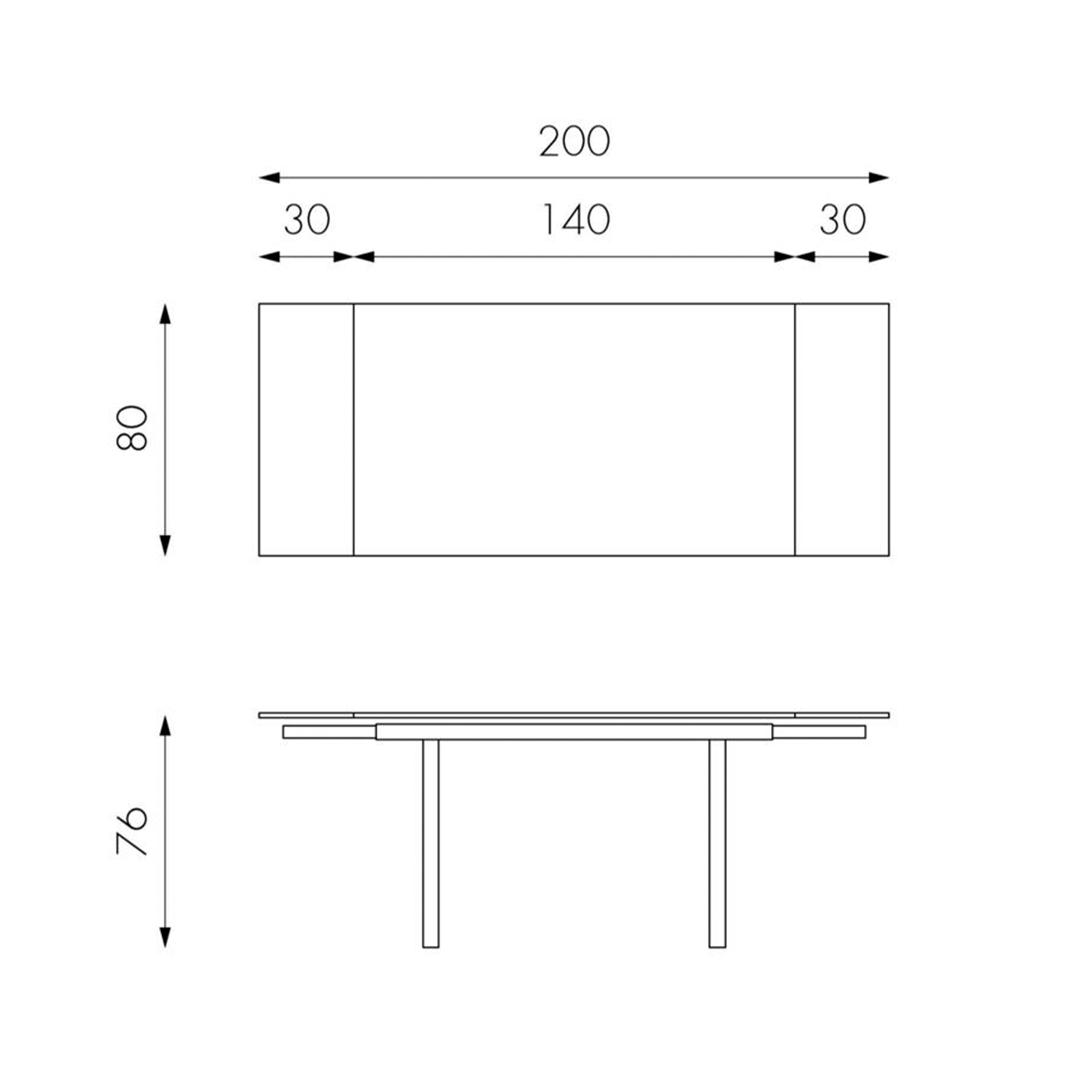Tavolo allungabile in vetro temperato "Nathan" gambe in metallo cm 140/200x80 76h