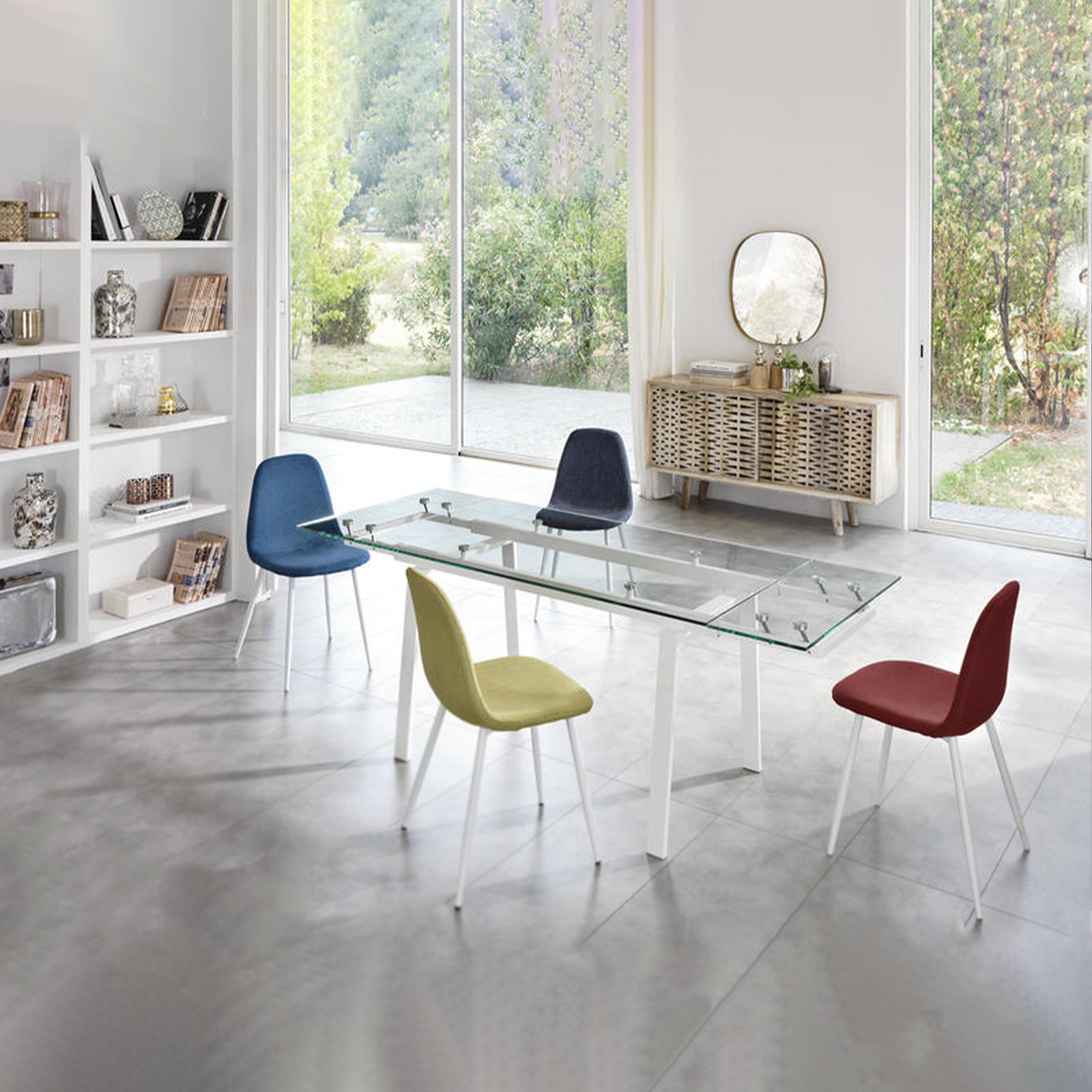 Tavolo allungabile in vetro temperato "Nathan" gambe in metallo cm 140/200x80 76h