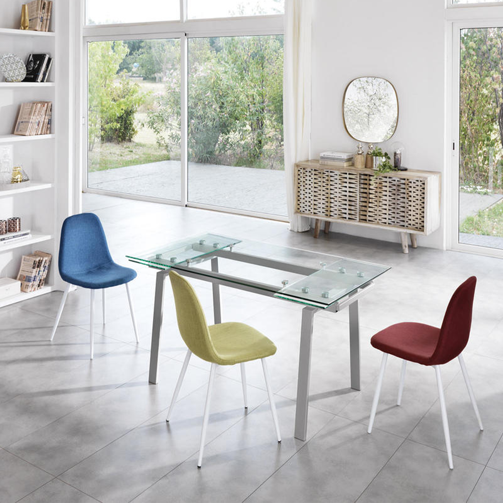 Tavolo allungabile in vetro temperato "Nathan" gambe in metallo cm 140/200x80 76h