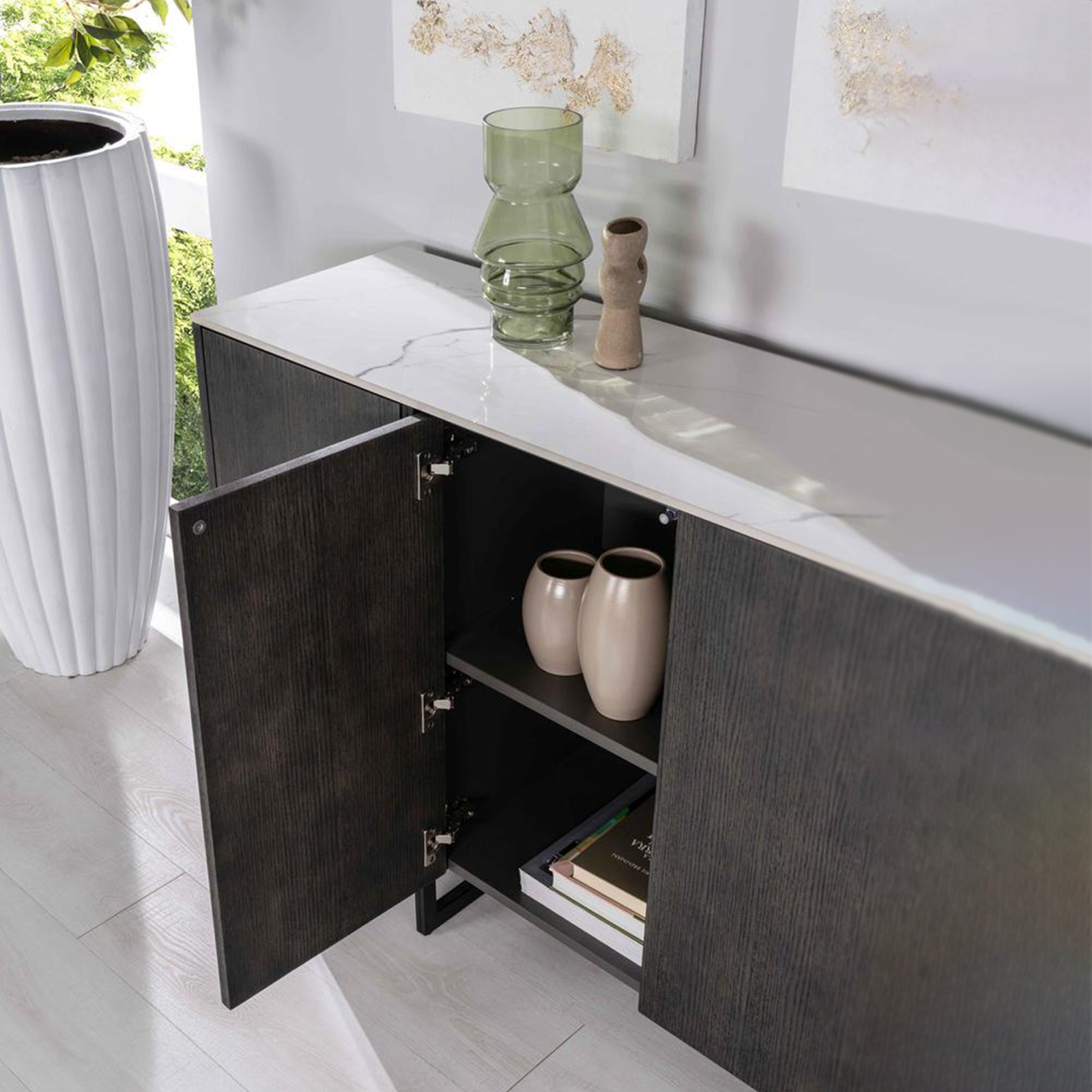 Madia in legno "Alpha" con piano in ceramica 4 ante cm 160x40 85h