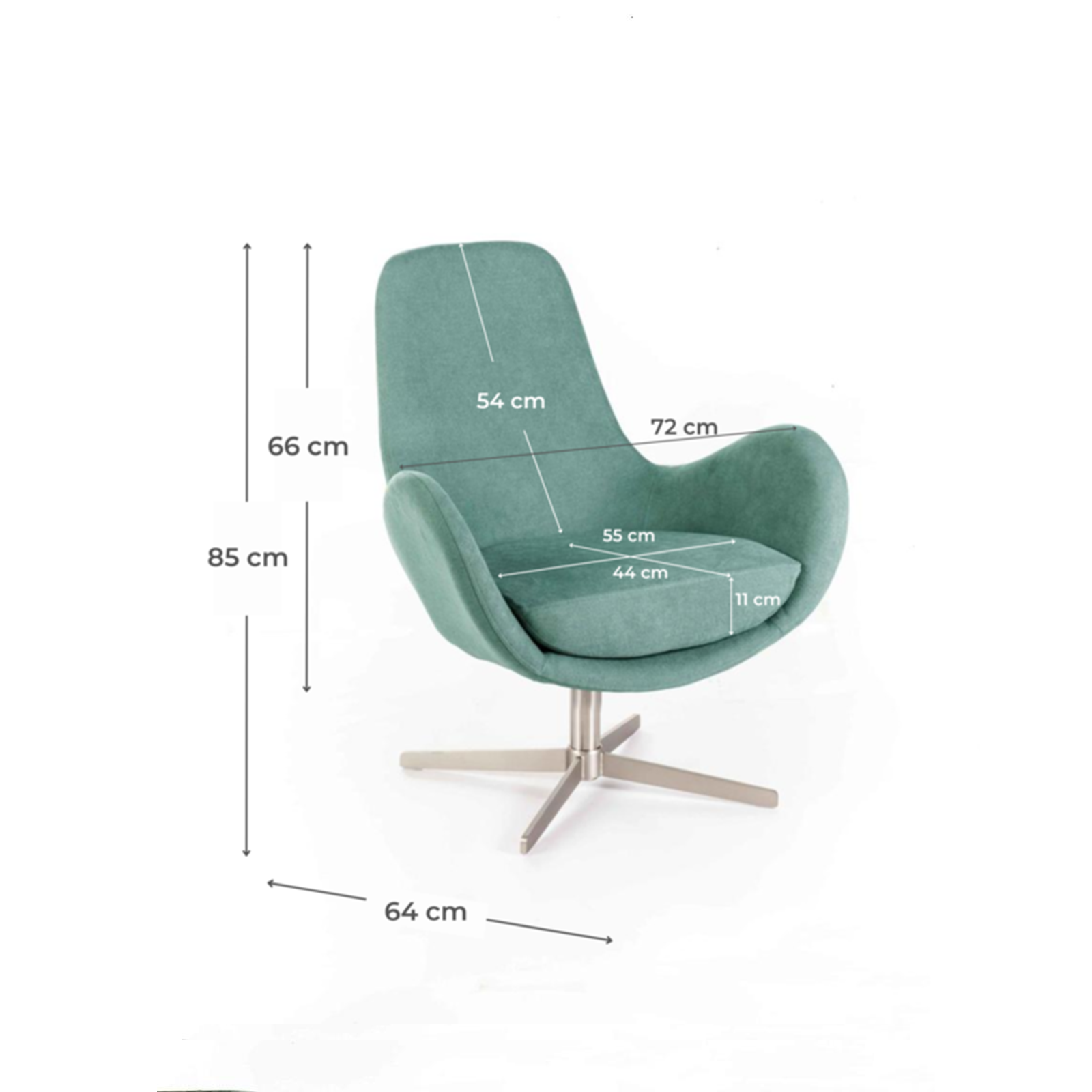 Poltrona moderna girevole "Orpea" in tessuto con base cromata cm 72x64 85h