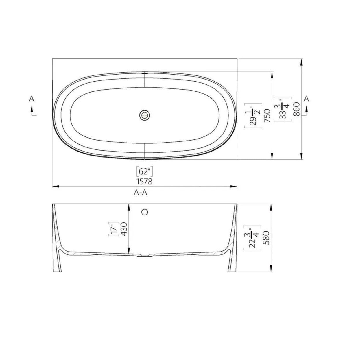 Vasca da bagno ovale "Siena" per appoggio a parete in resina di marmo cm 158x86 58h - MondoViro