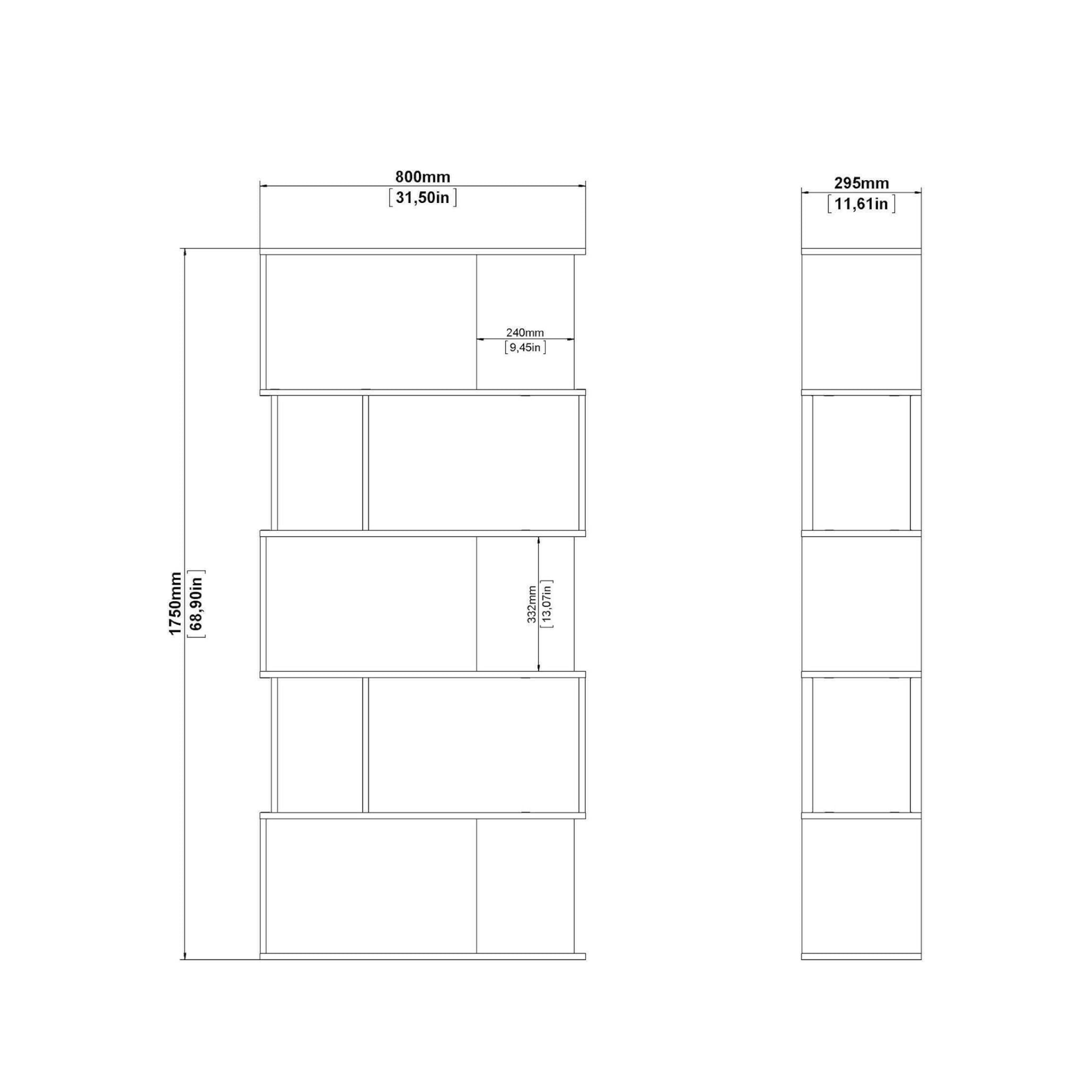 Libreria moderna alta a giorno "Maze" 5 ripiani in legno da soggiorno cm 80x29,5 173,5h