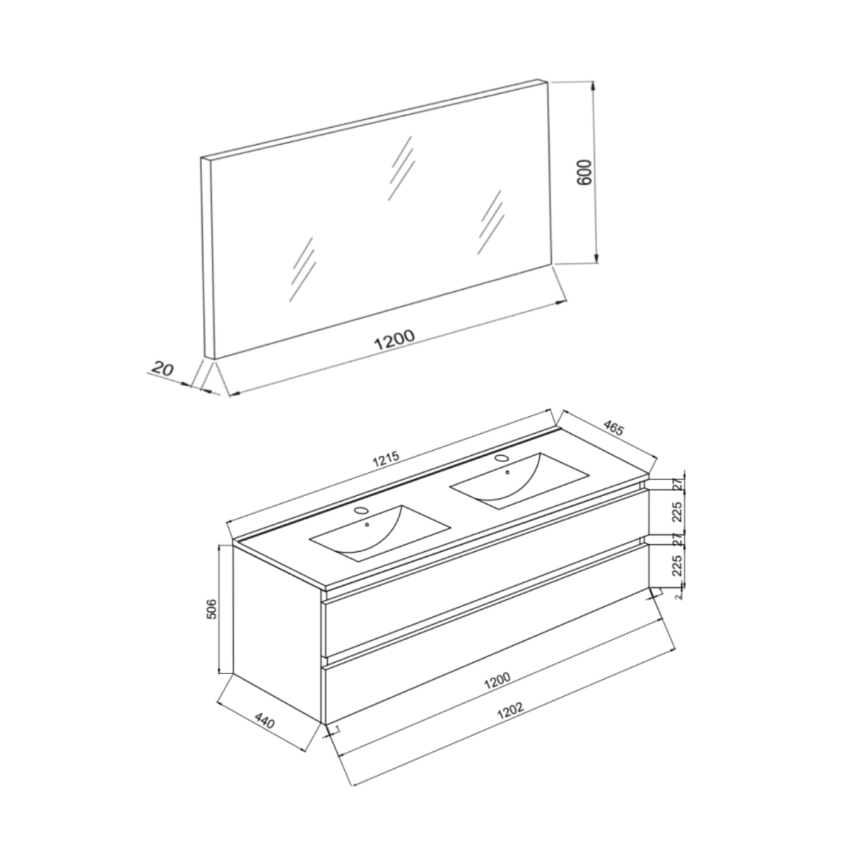 Mobile bagno "Belize120" cm con doppio lavabo e due cassetti finitura bianco legno - MondoViro