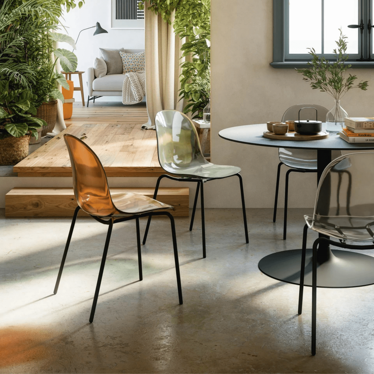 Set di sedie moderne da soggiorno "Academy" in policarbonato trasparente cm 49x51 84h - MondoViro