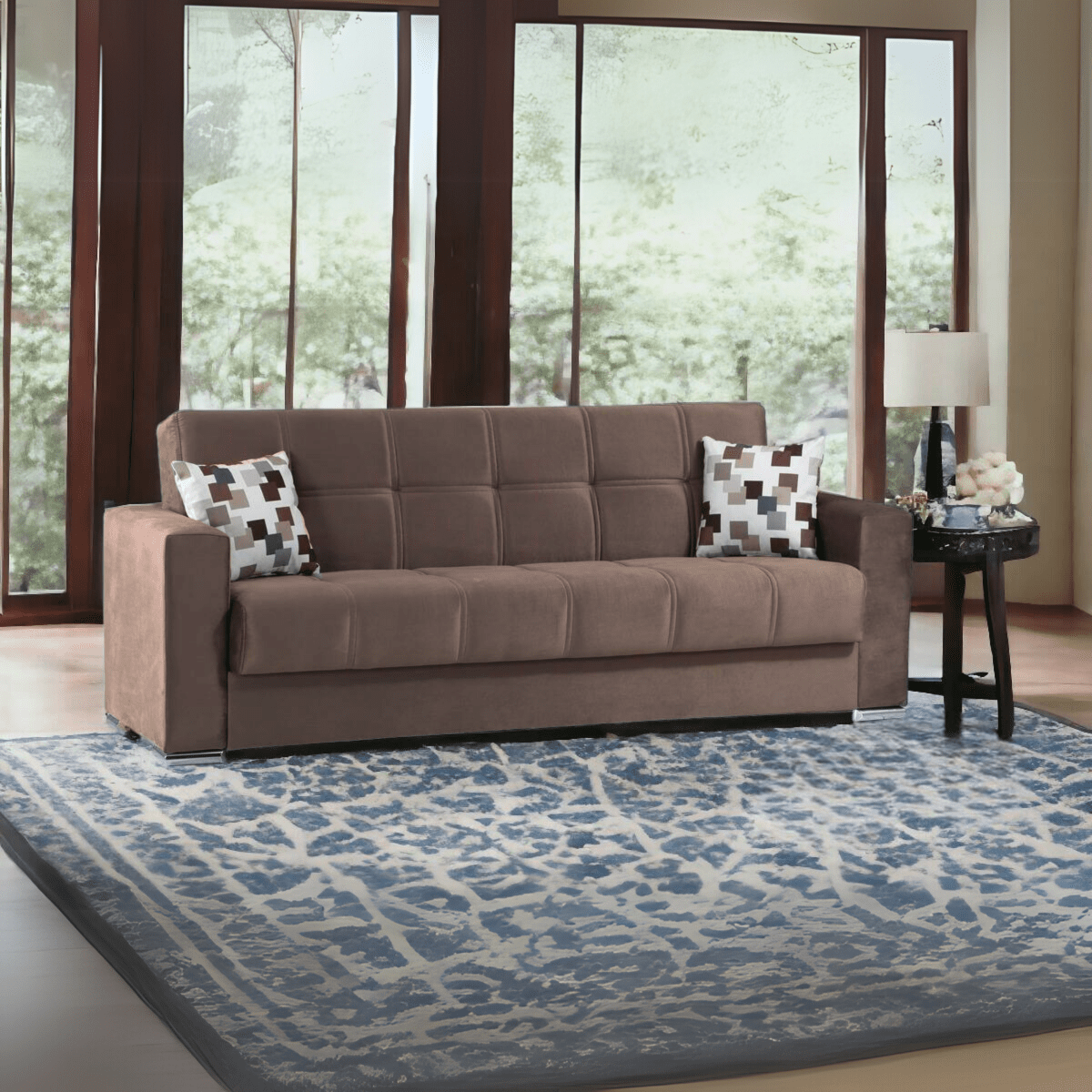 Divano letto 3 posti contenitore "Alba" in tessuto con piedi cromati cm 226x85 92h - MondoViro