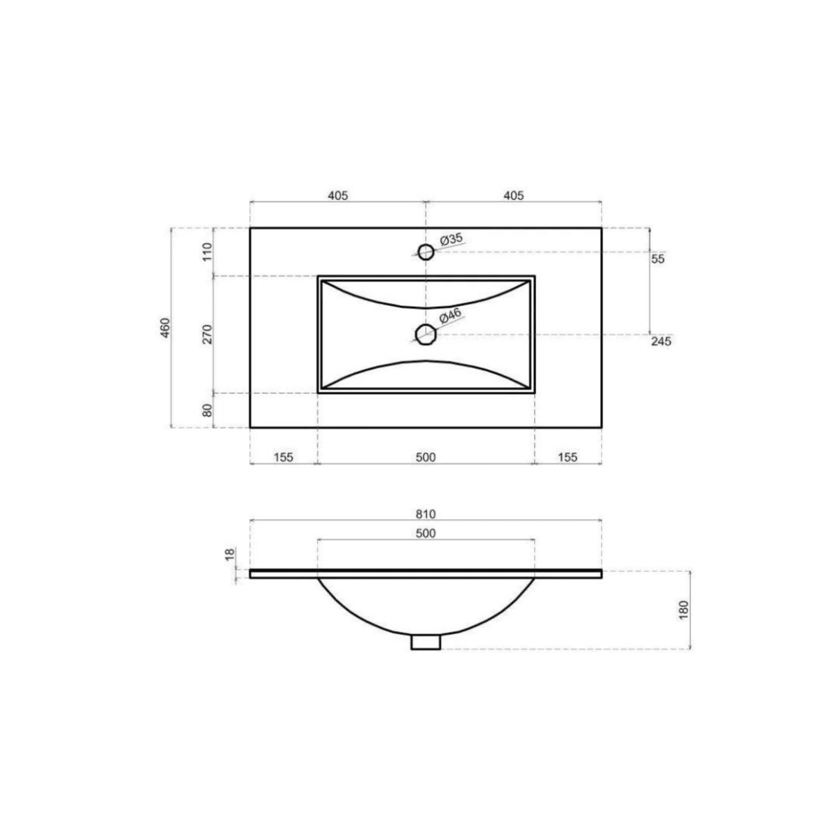 Mobile da bagno bianco "Belize80" sospeso con due cassetti e lavabo in ceramica - MondoViro