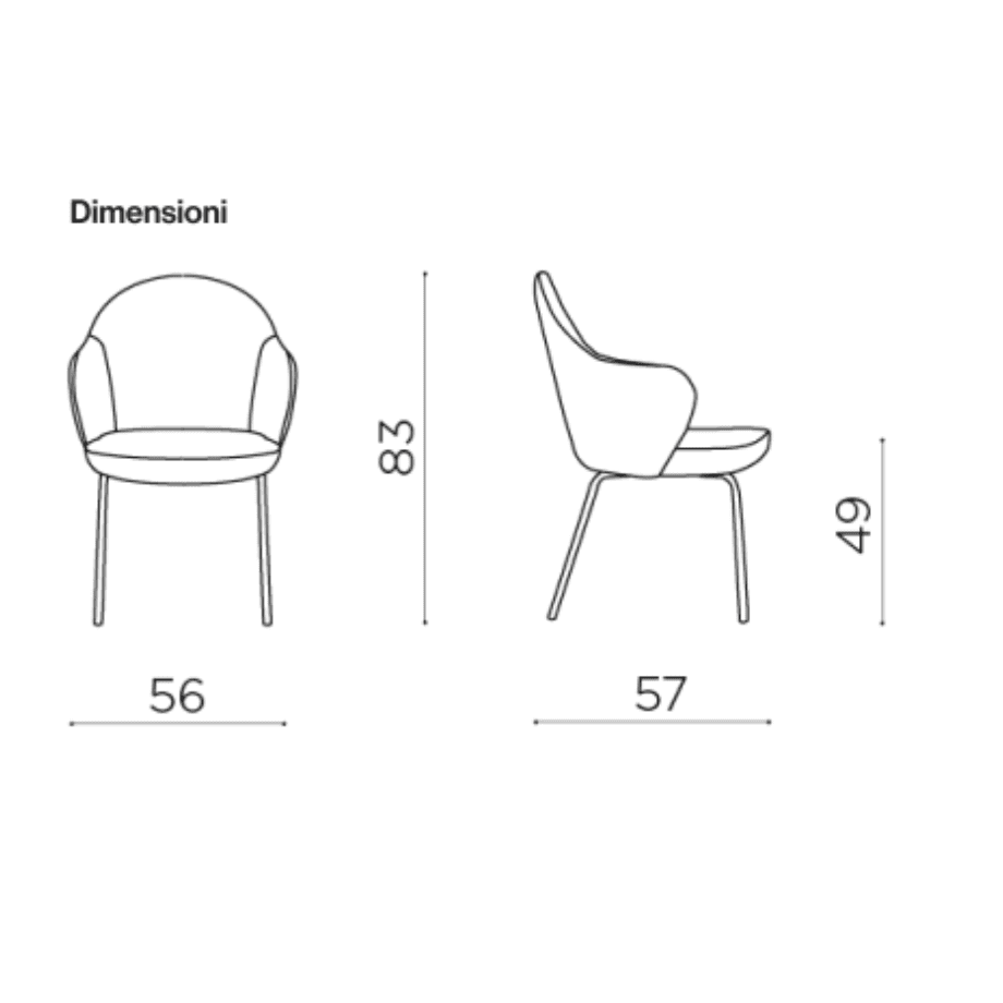 Set di sedie imbottite "Seta" con braccioli arrotondati cm 57x56 83h - MondoViro
