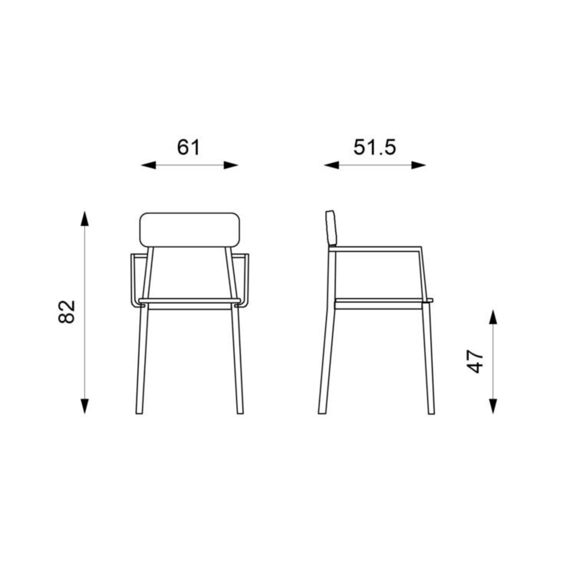 Set di sedie bianche moderne in legno laccato "Estia" con braccioli e struttura in metallo cm 51,5x61 82h