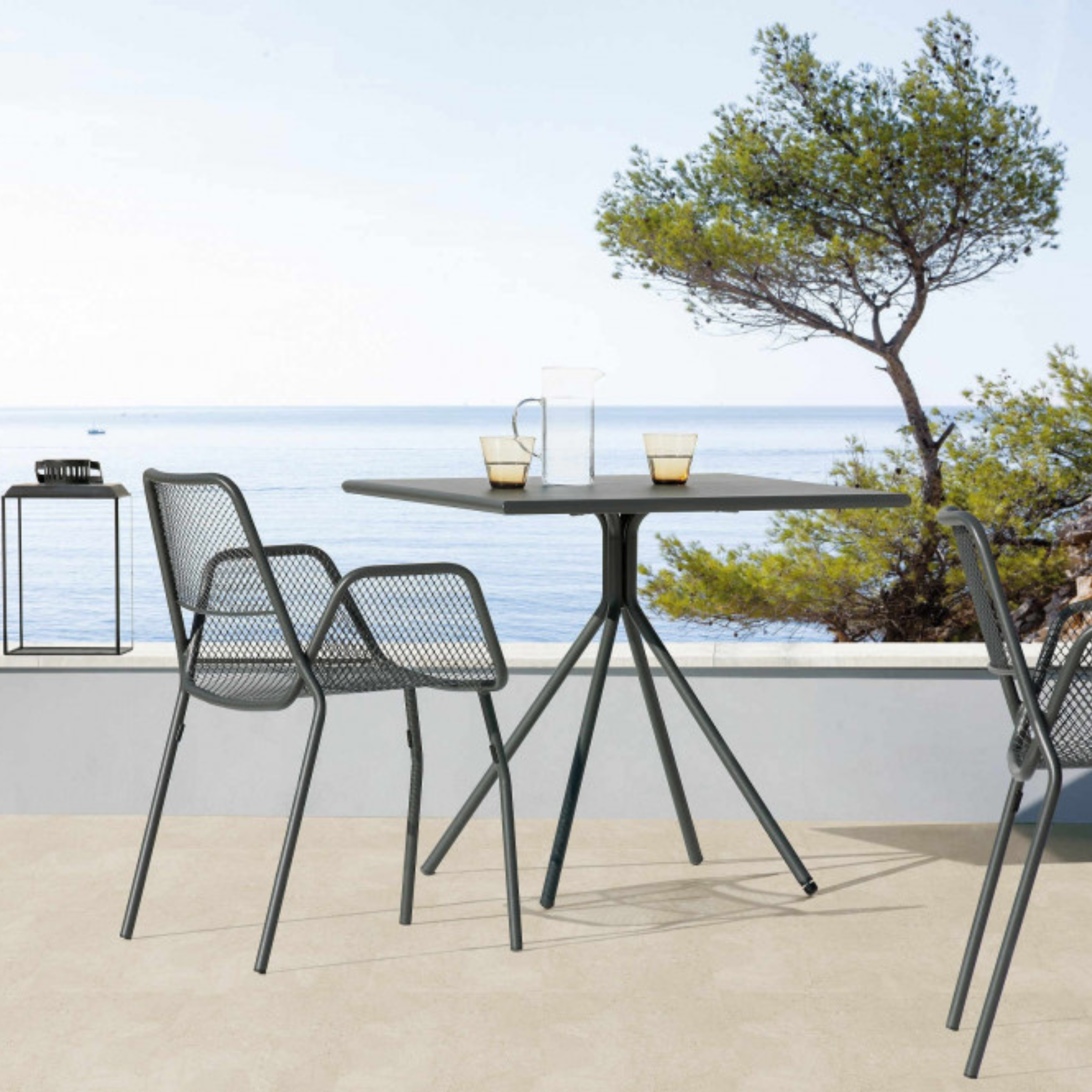 Tavolo quadrato in metallo zincato "Twist19" da bar e giardino h 75 cm