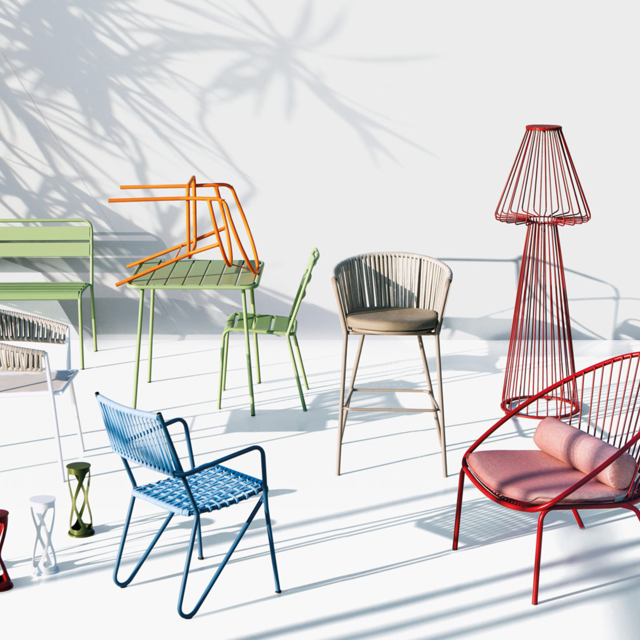 Sgabello alto in acciaio inox e corda "Daisy Rope" da giardino cm 62x53 104h