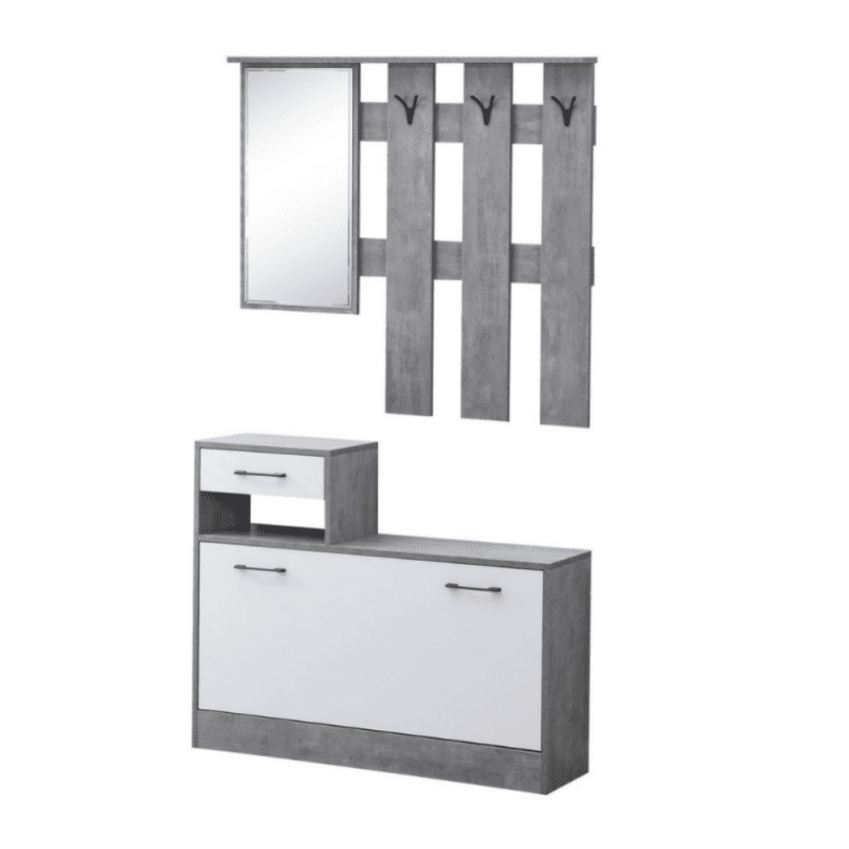 Scarpiera da ingresso in legno "Rudolf" con specchio e appendiabiti cm 100x26 180h - MondoViro