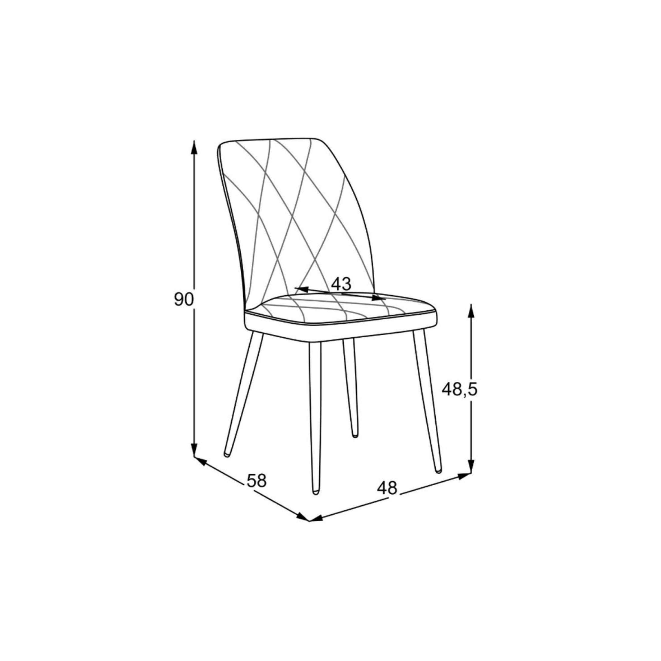 Set di sedie da pranzo "Vika" imbottite in tessuto con gambe in metallo nere cm 48x58 90h