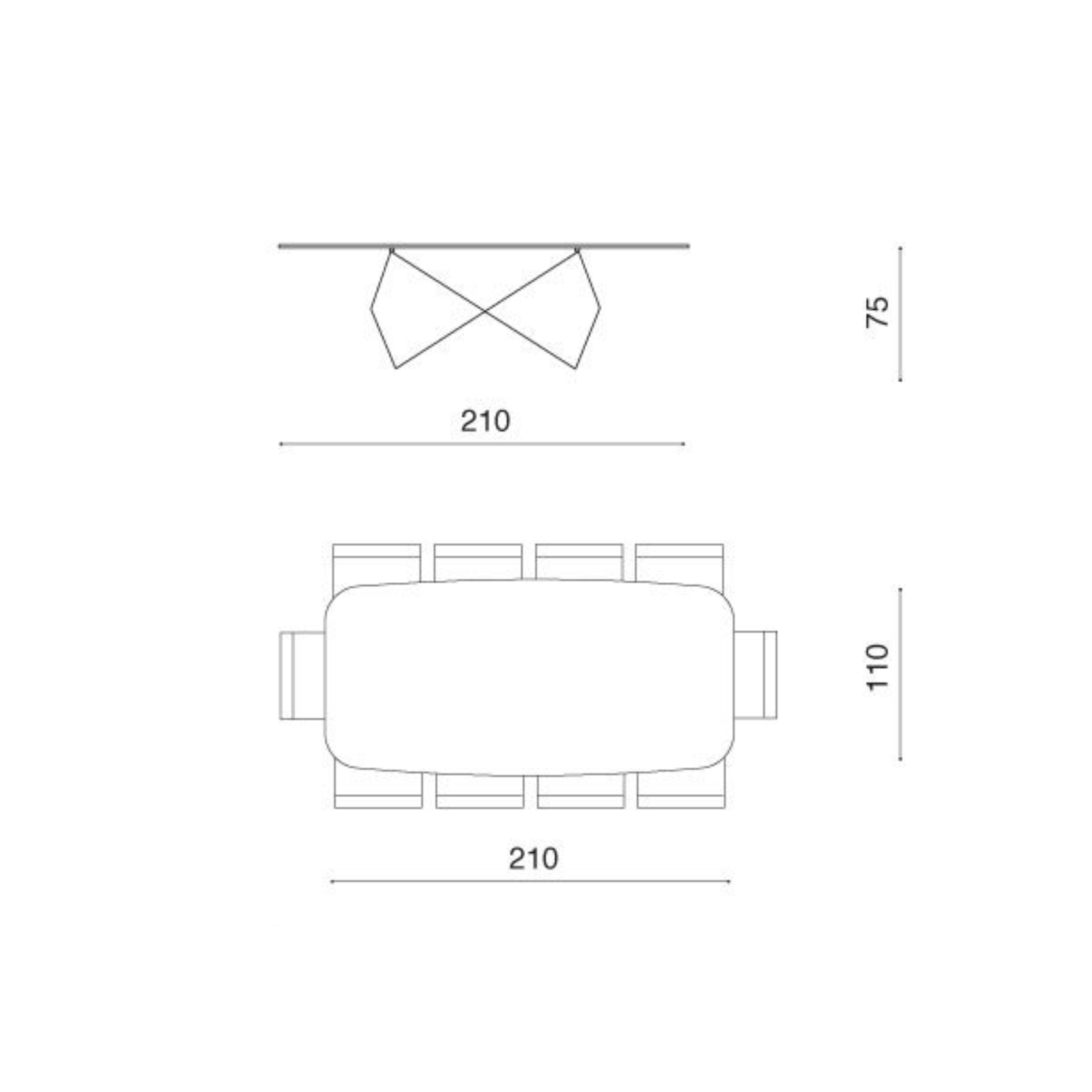 Tavolo fisso moderno "Karlito" con base in metallo verniciato cm 210x110 75h