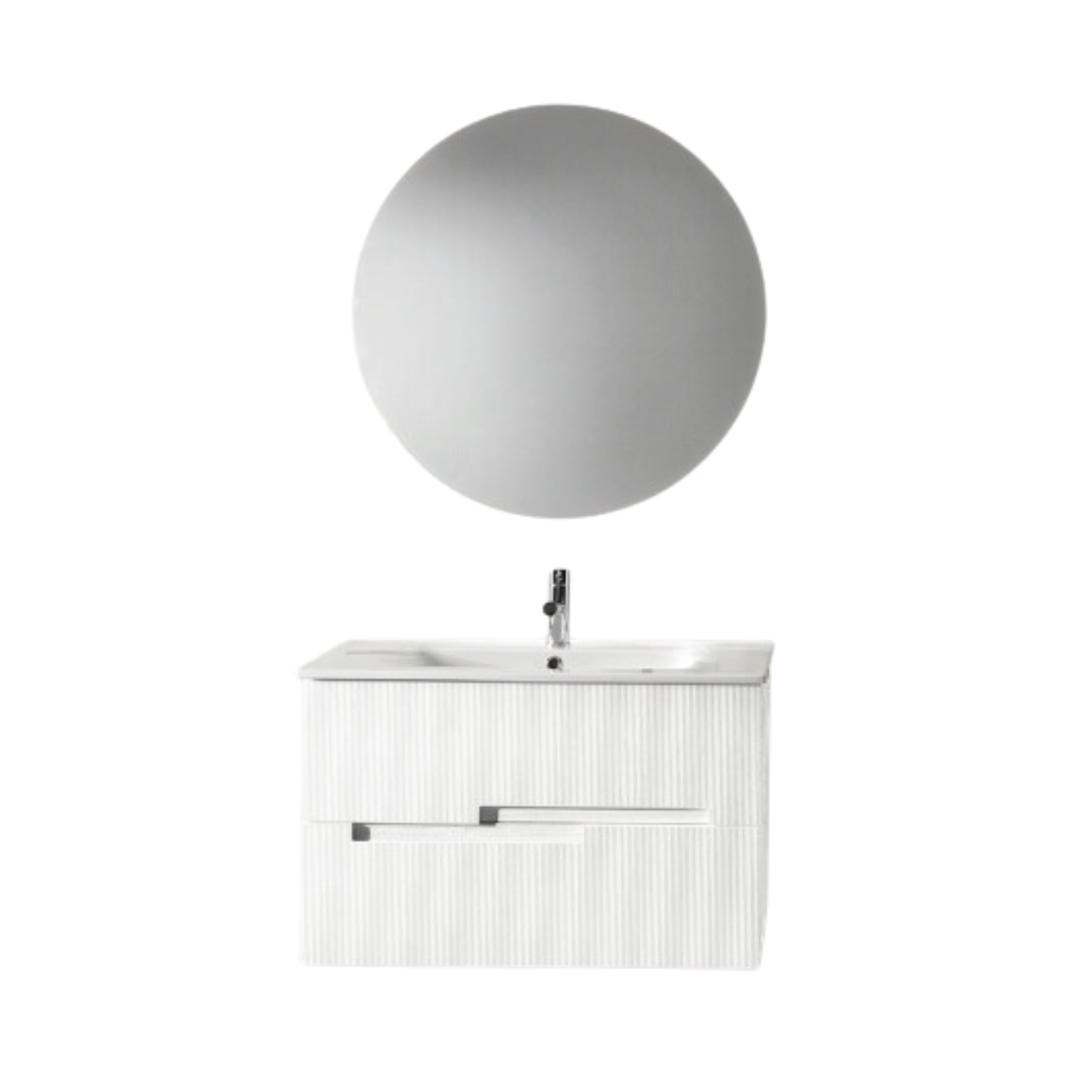 Mobile moderno da bagno in legno 2 cassetti "Cloud80" con lavabo e specchio Led